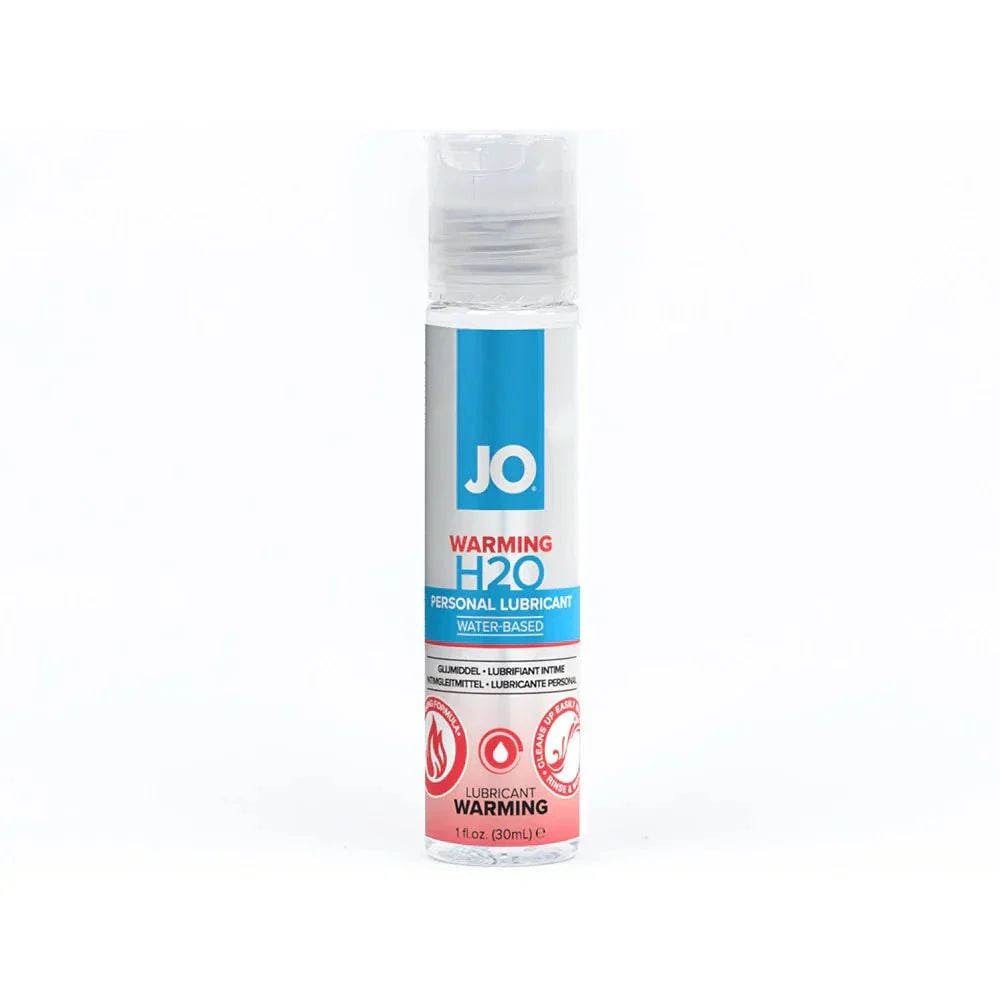 JO H2O Warming water-based personal lubricant in a 1 oz bottle with warming sensation and easy clean-up