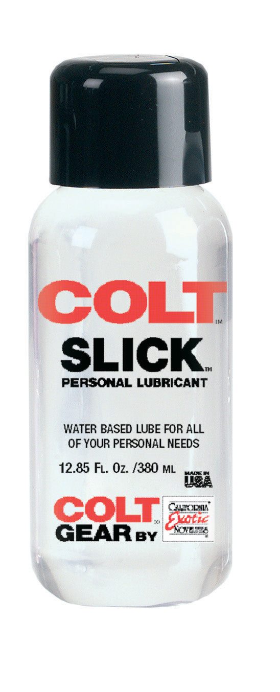Colt Slick Lube 12.85 oz water-based personal lubricant bottle with black cap and red and black text