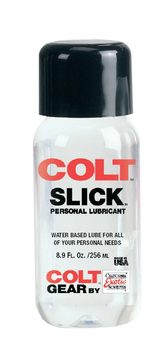 Colt Slick Lube 8.9 Oz clear water-based personal lubricant with black cap for smooth intimate use