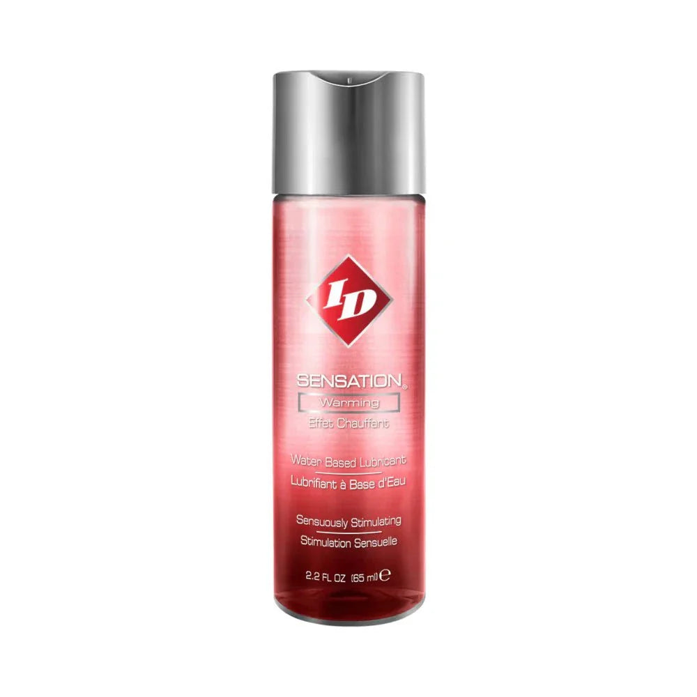 ID Sensation Warming Water-Based Lubricant 2.2 oz bottle with red liquid and silver cap for enhanced intimate pleasure