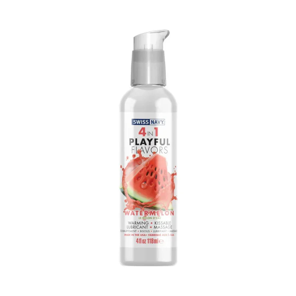 Swiss Navy 4 in 1 Playful Flavors Watermelon 4 oz warming, kissable lubricant with edible watermelon flavor for intimate play