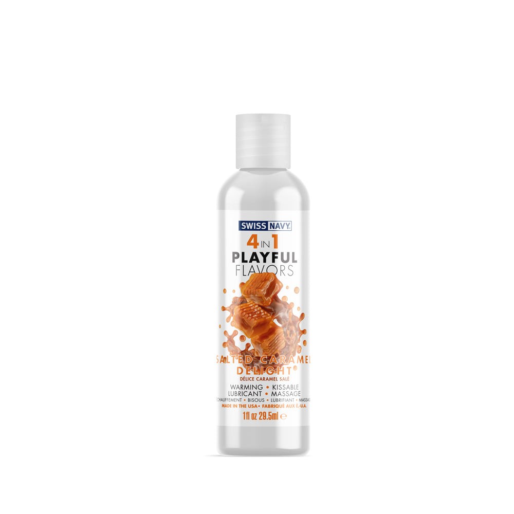 Swiss Navy 4-in-1 Playful Flavors Salted Caramel Delight 1 fl oz lubricant with warming, edible, massage, and lubrication features