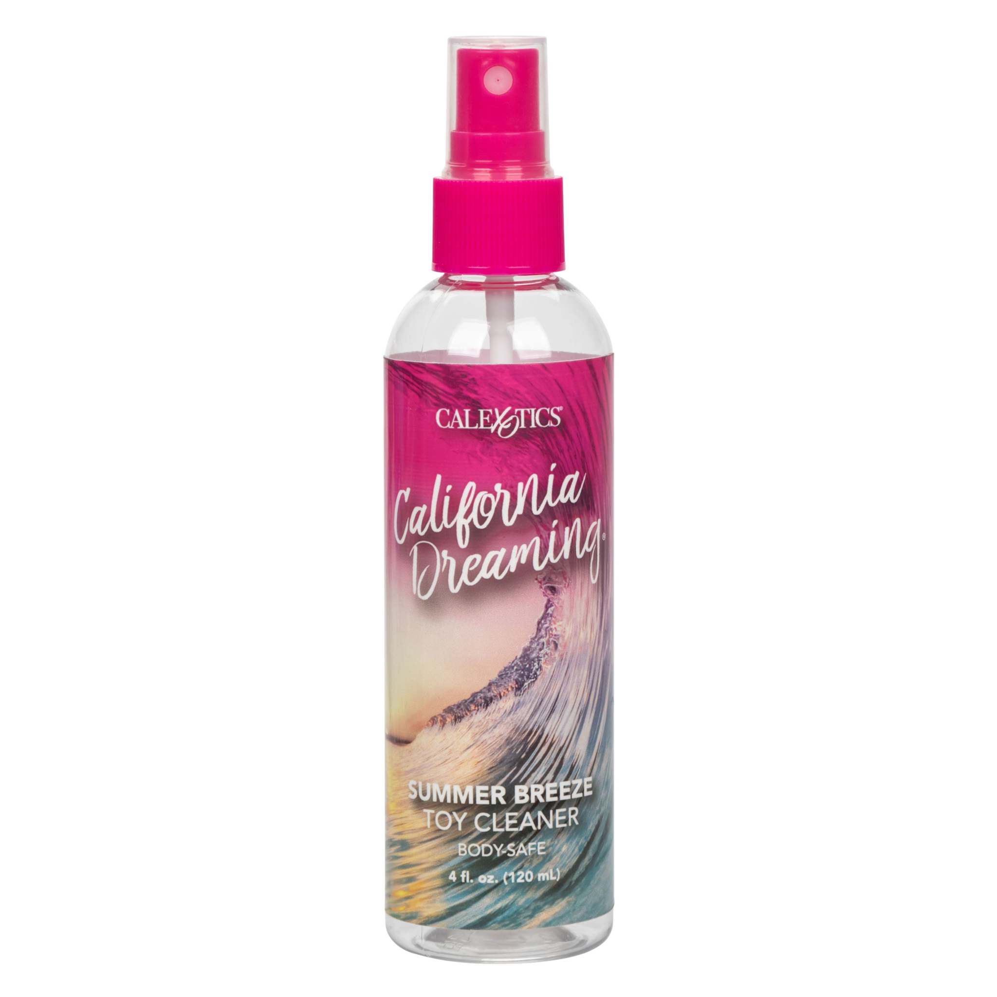 California Dreaming Tropical Scent Body Safe Toy Cleaner 4 oz with summer breeze fragrance and pump spray