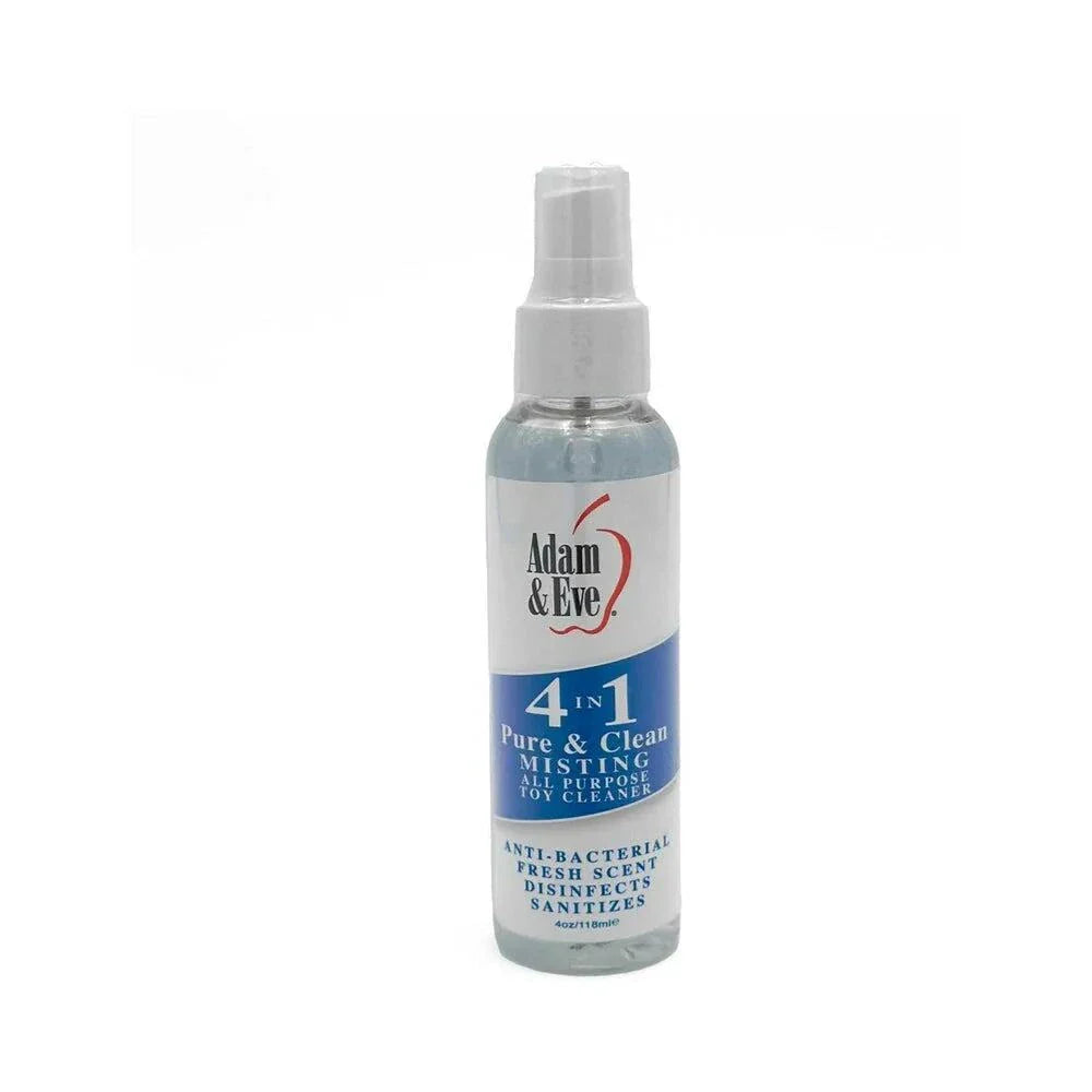 Adam & Eve 4 oz 4 in 1 Pure & Clean Misting Toy Cleaner bottle for disinfecting and sanitizing intimate toys