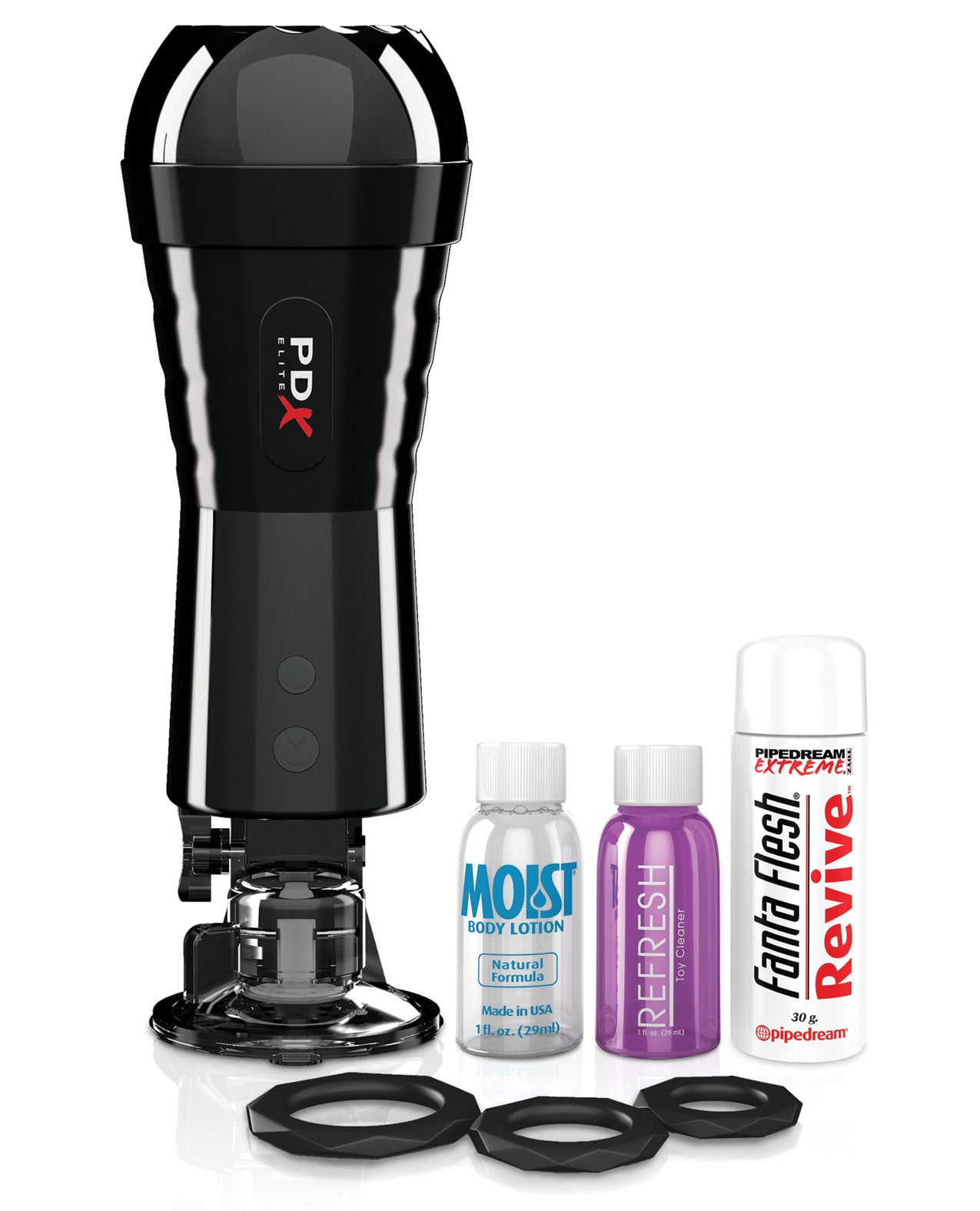 PDX Elite Cock Compressor Rechargeable Vibrating Stroker With Hands-Free Suction Cup Beige/Black