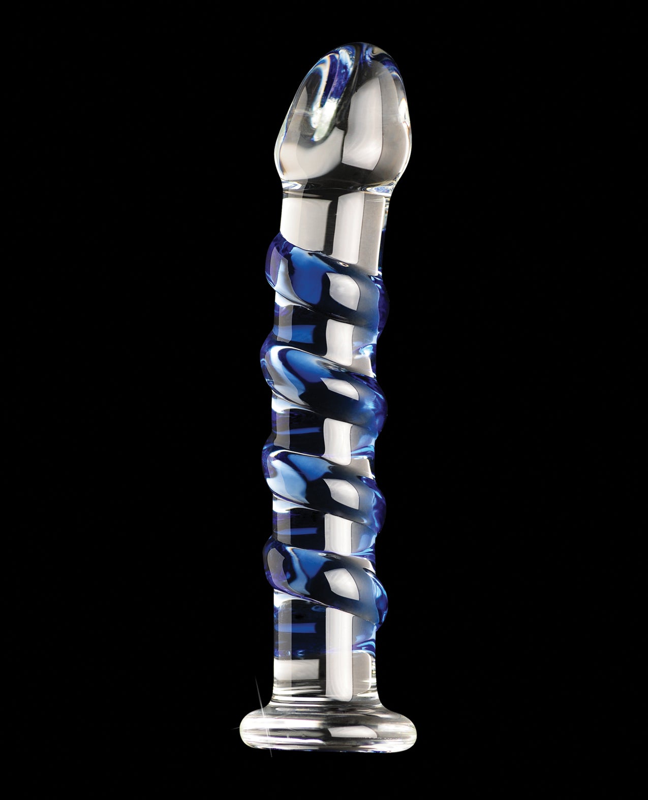 Icicles No. 5 Curved Ribbed 7 in. Glass Dildo Blue/Clear