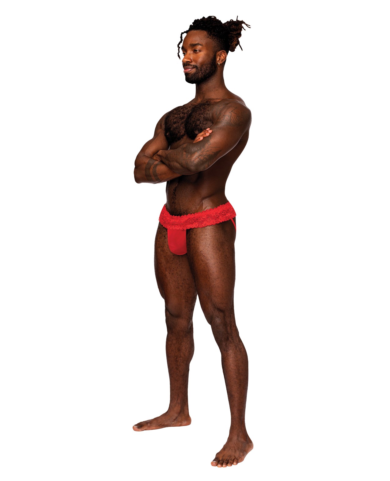 Male Power Sassy Lace Skirt Jock Black L/XL