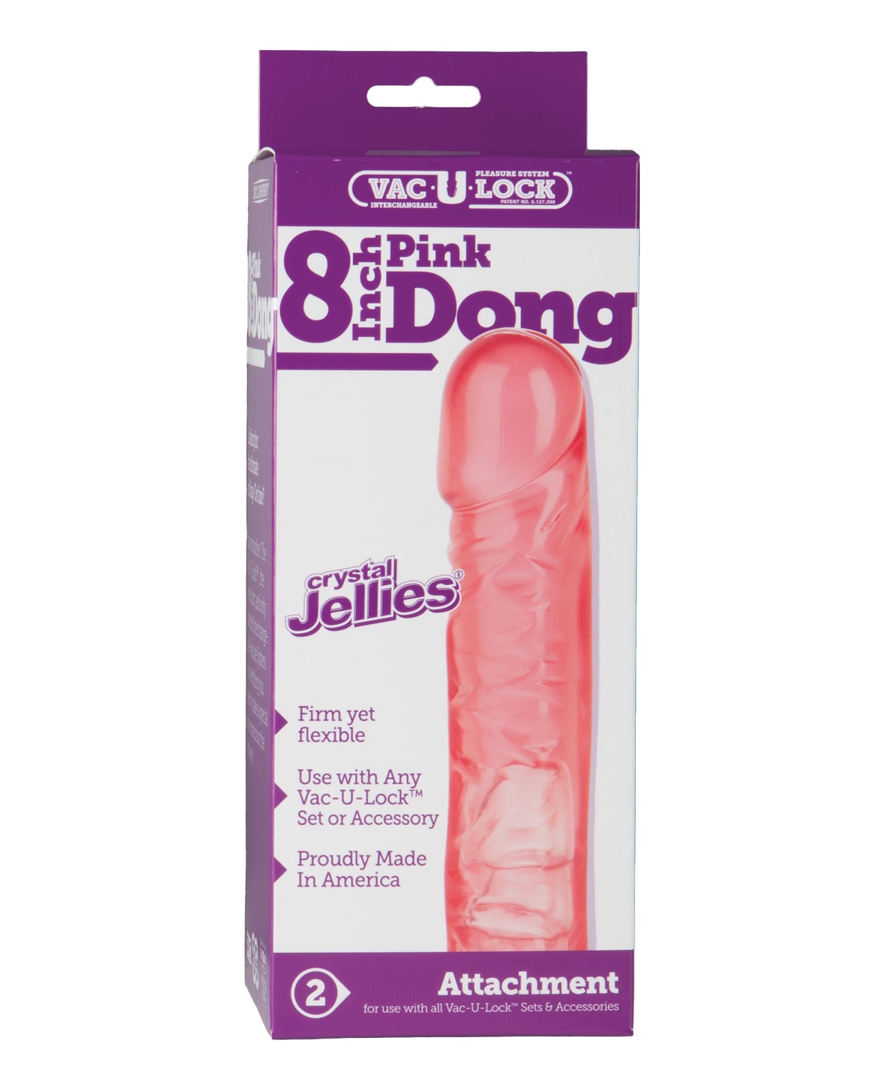 Vac-U-Lock - 8 Inch Pink Dong - Crystal Jellies