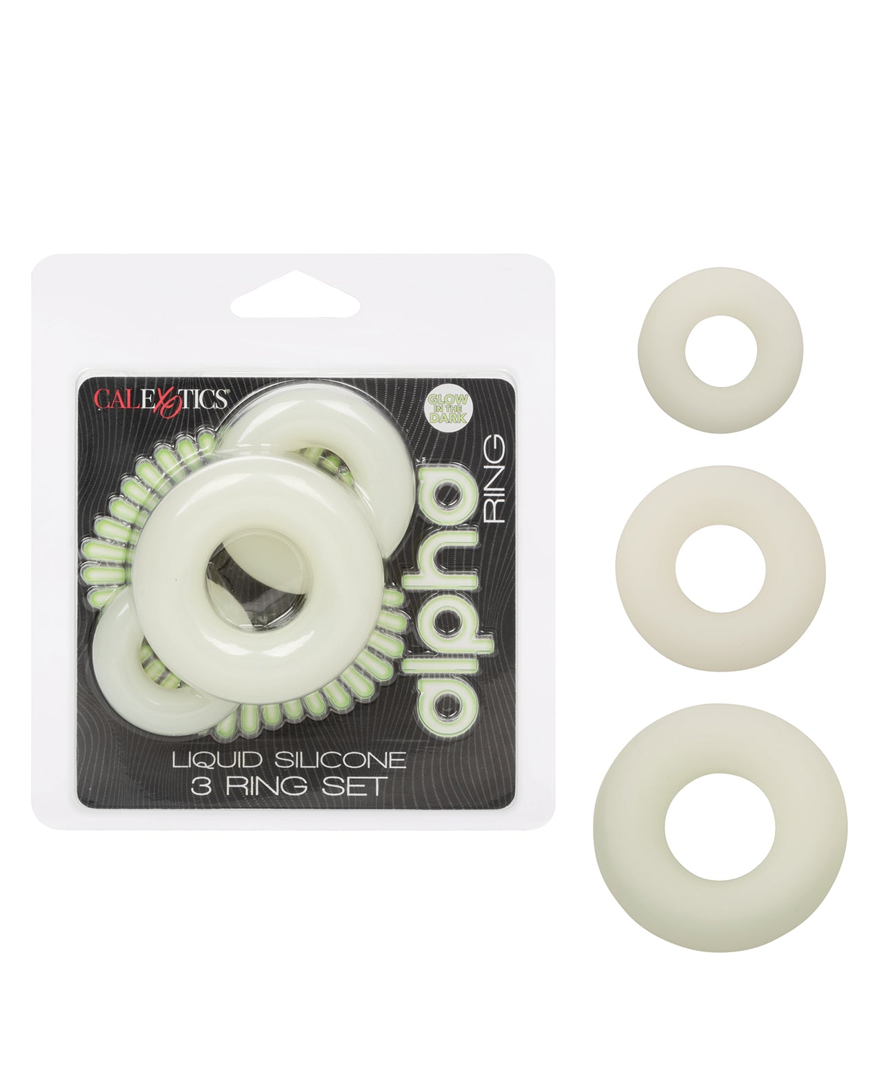 Alpha Glow-in-the-Dark Liquid Silicone 3 Ring Set - White