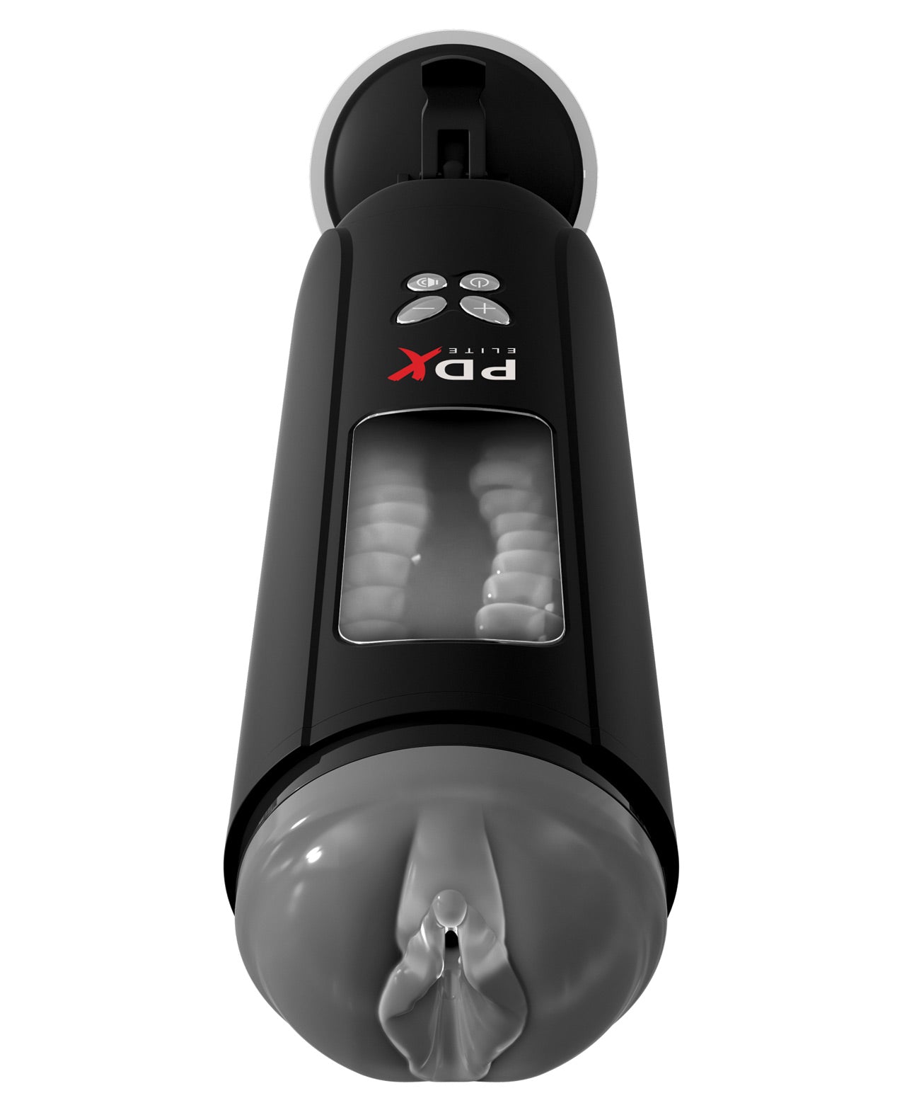 PDX Elite Ultimate Milker Gyrating Suction Stroker With Audio and Suction Cup Clear/Black