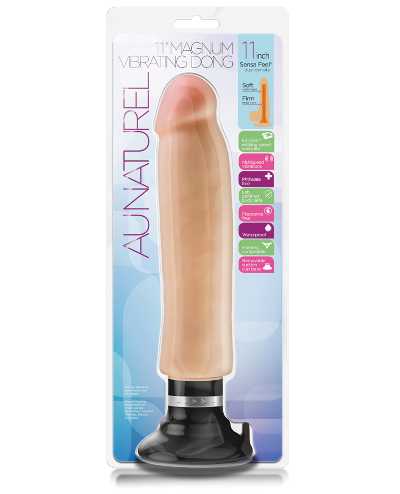 Au Naturel 11 in. Magnum Vibrating Dong Dual Density Dildo Beige