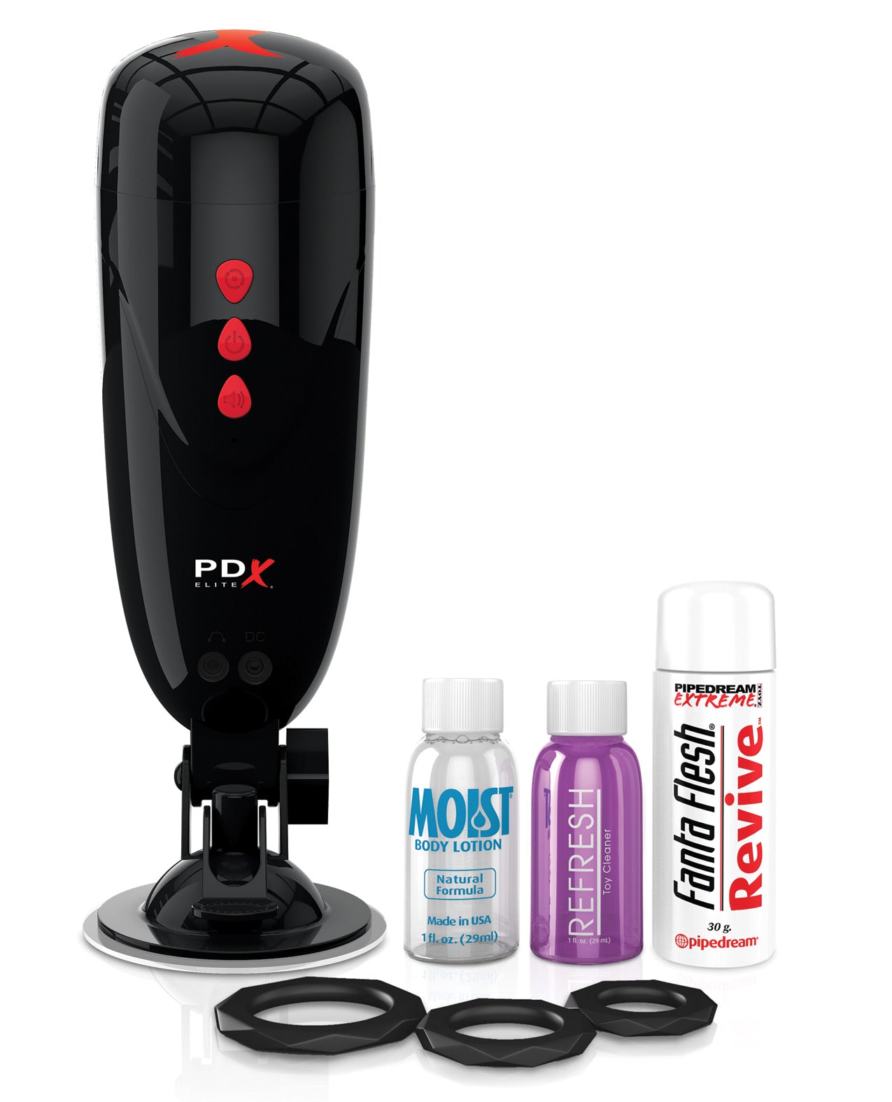 PDX Elite Dirty Talk Rechargeable Vibrating Starter Stroker With Hands-Free Suction Cup Beige/Black