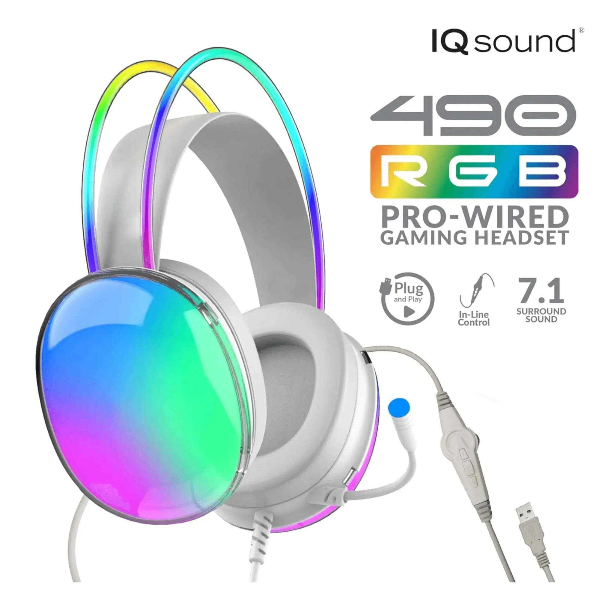 Supersonic Pro-Wired Gaming Headset with RGB lights, 7.1 surround sound, USB connection, and adjustable microphone for immersive gaming audio.