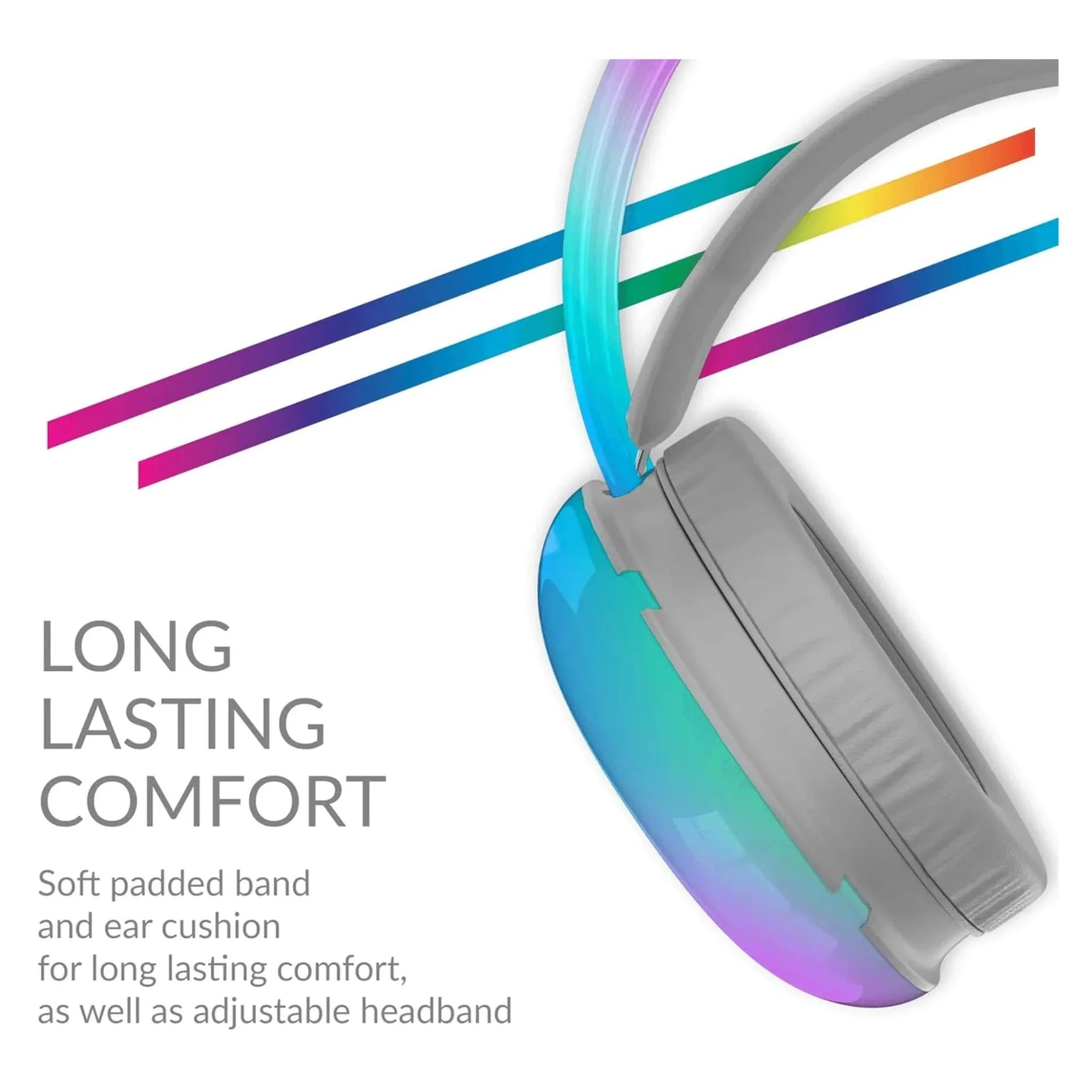 Supersonic Pro-Wired Gaming Headset with soft padded band, adjustable headband, and colorful ear cup lighting for long-lasting comfort