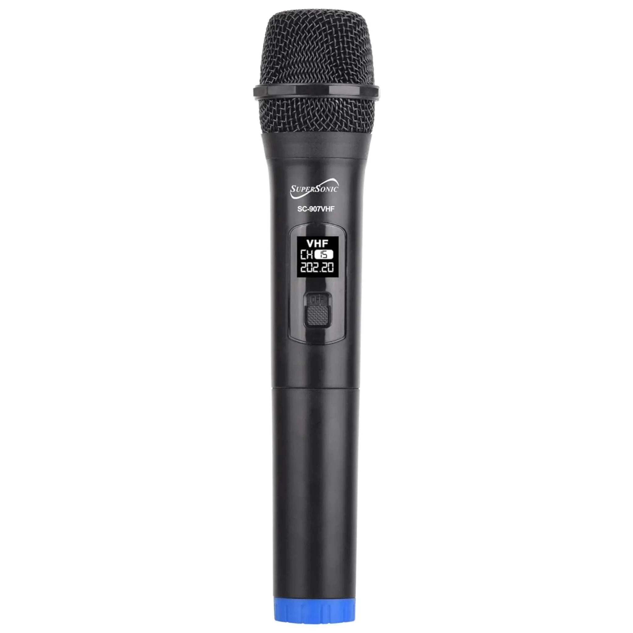 Supersonic VHF Dual Fixed Channel professional wireless microphone with digital display and black handheld design