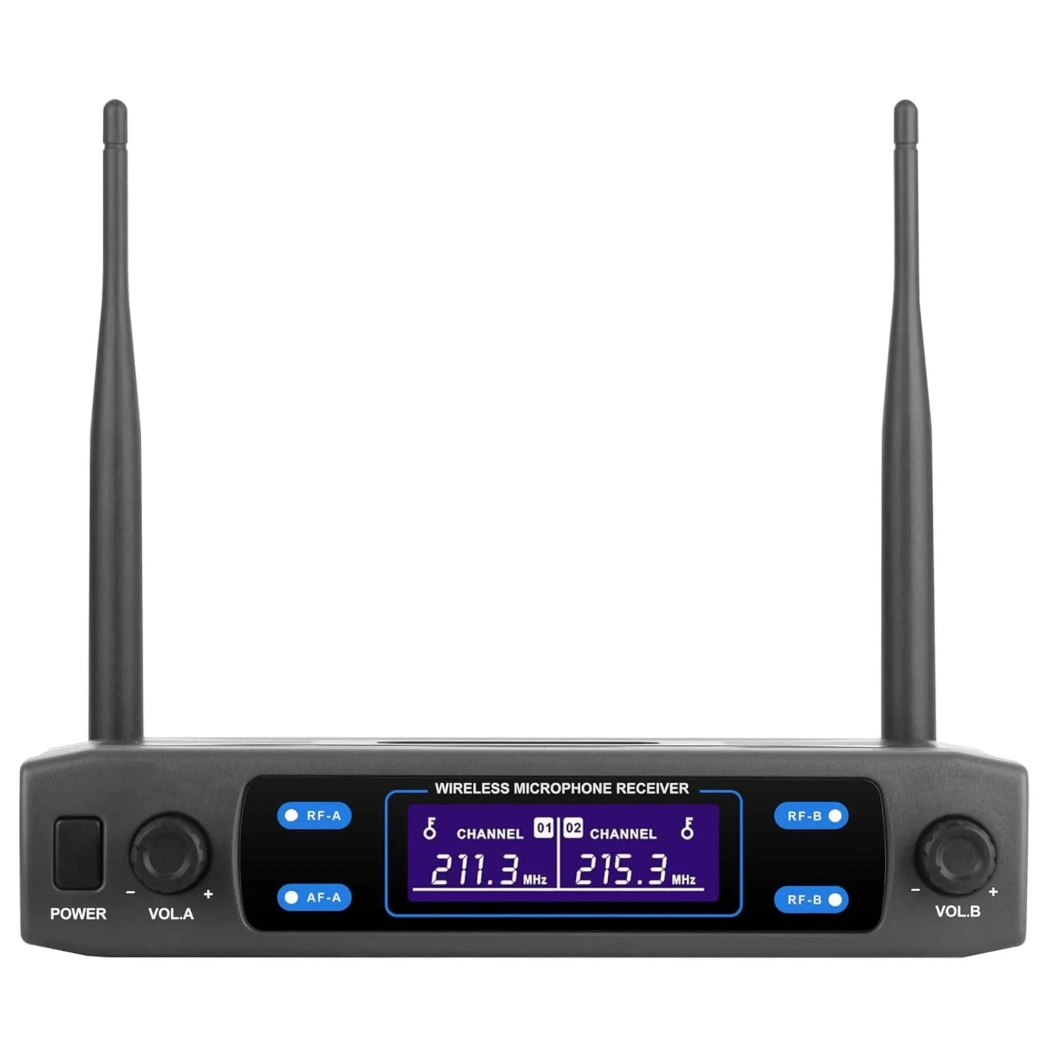 Supersonic VHF Dual Fixed Channel wireless microphone receiver with dual antennas and digital display