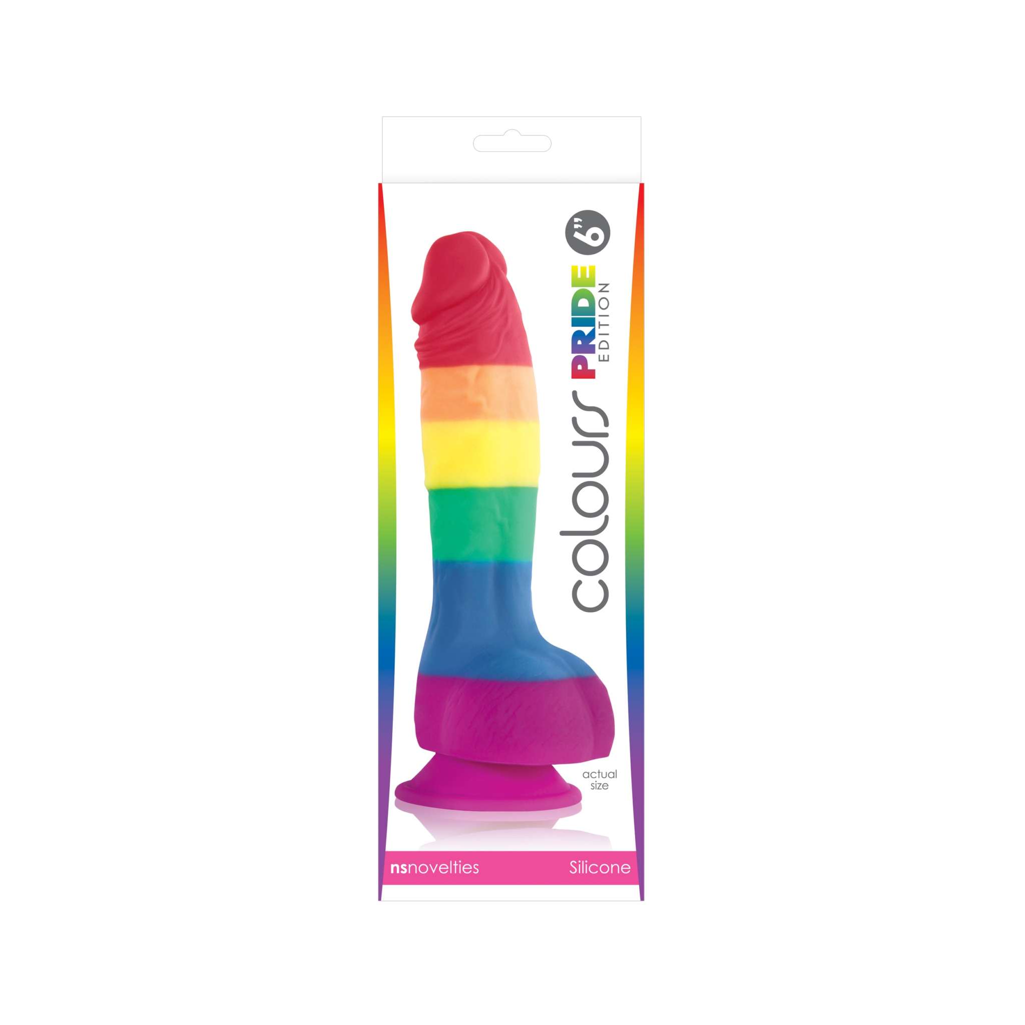 Colours Pride Edition 6 inch rainbow silicone dong with suction base packaging