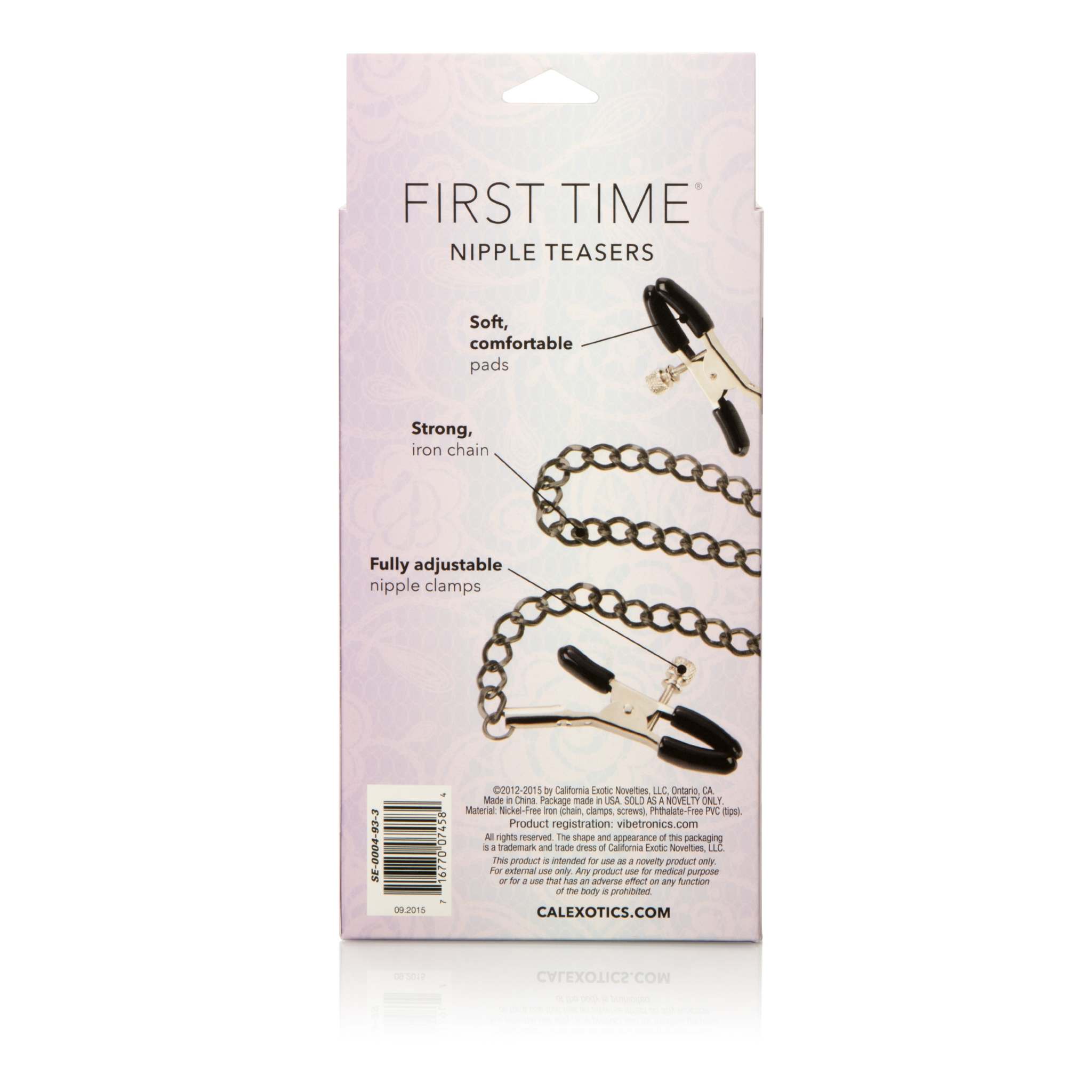 First Time Fetish Nipple Teasers adjustable clamps with soft pads and iron chain packaging