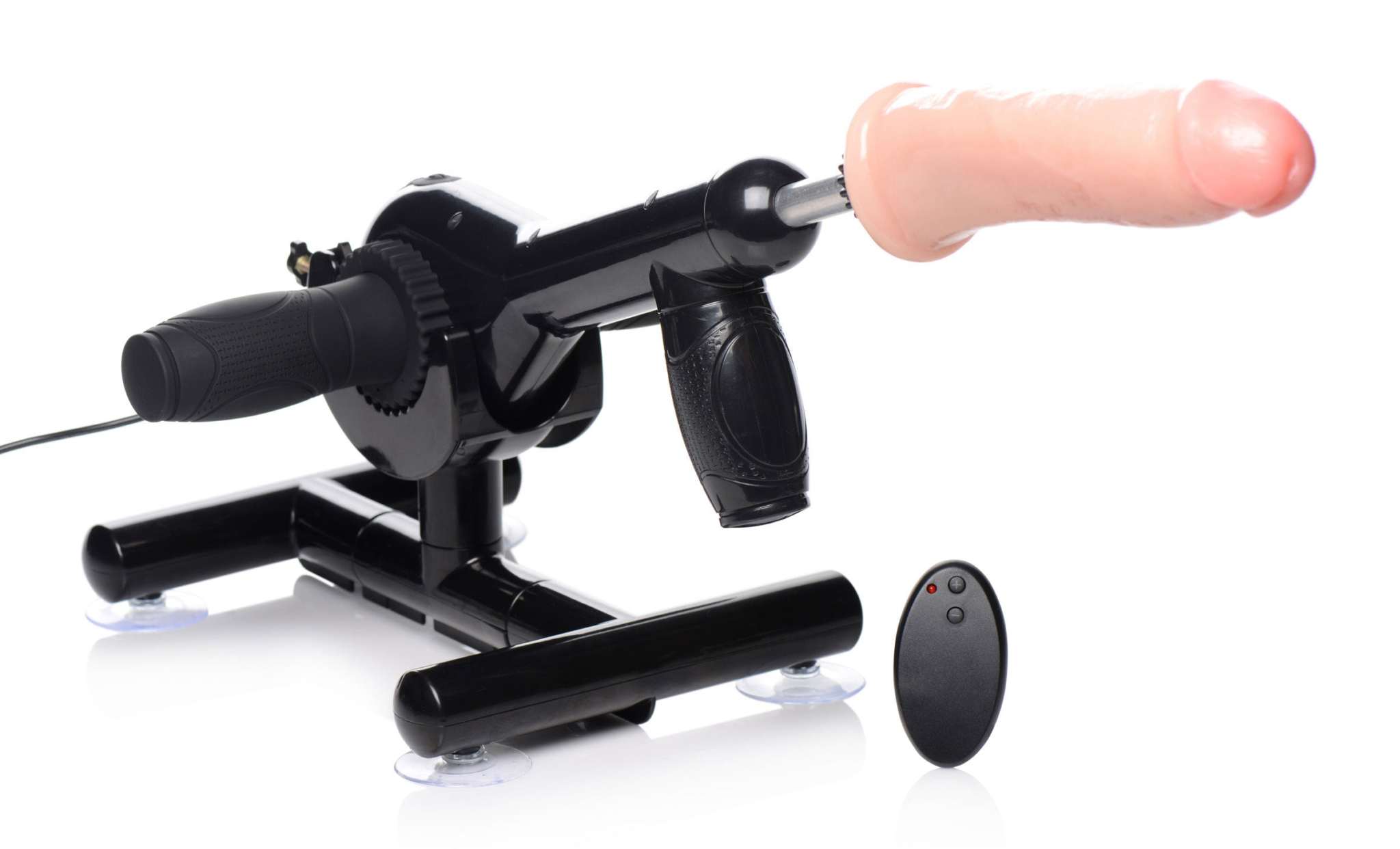 Pro-Bang Sex Machine with realistic dildo and wireless remote control on suction cup base for hands-free pleasure