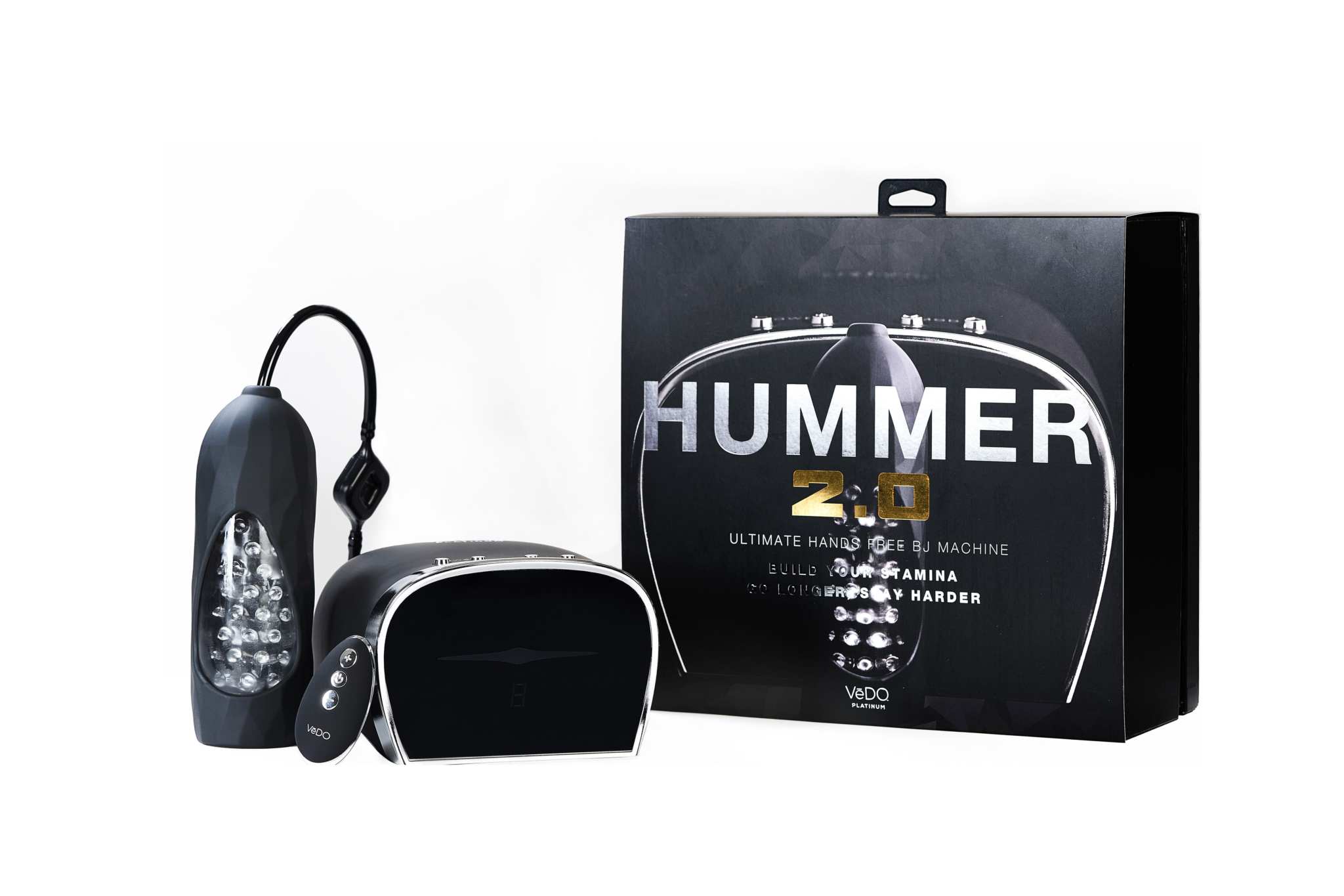 Hummer 2.0 Ultimate BJ Machine with remote and textured sleeve packaging image.