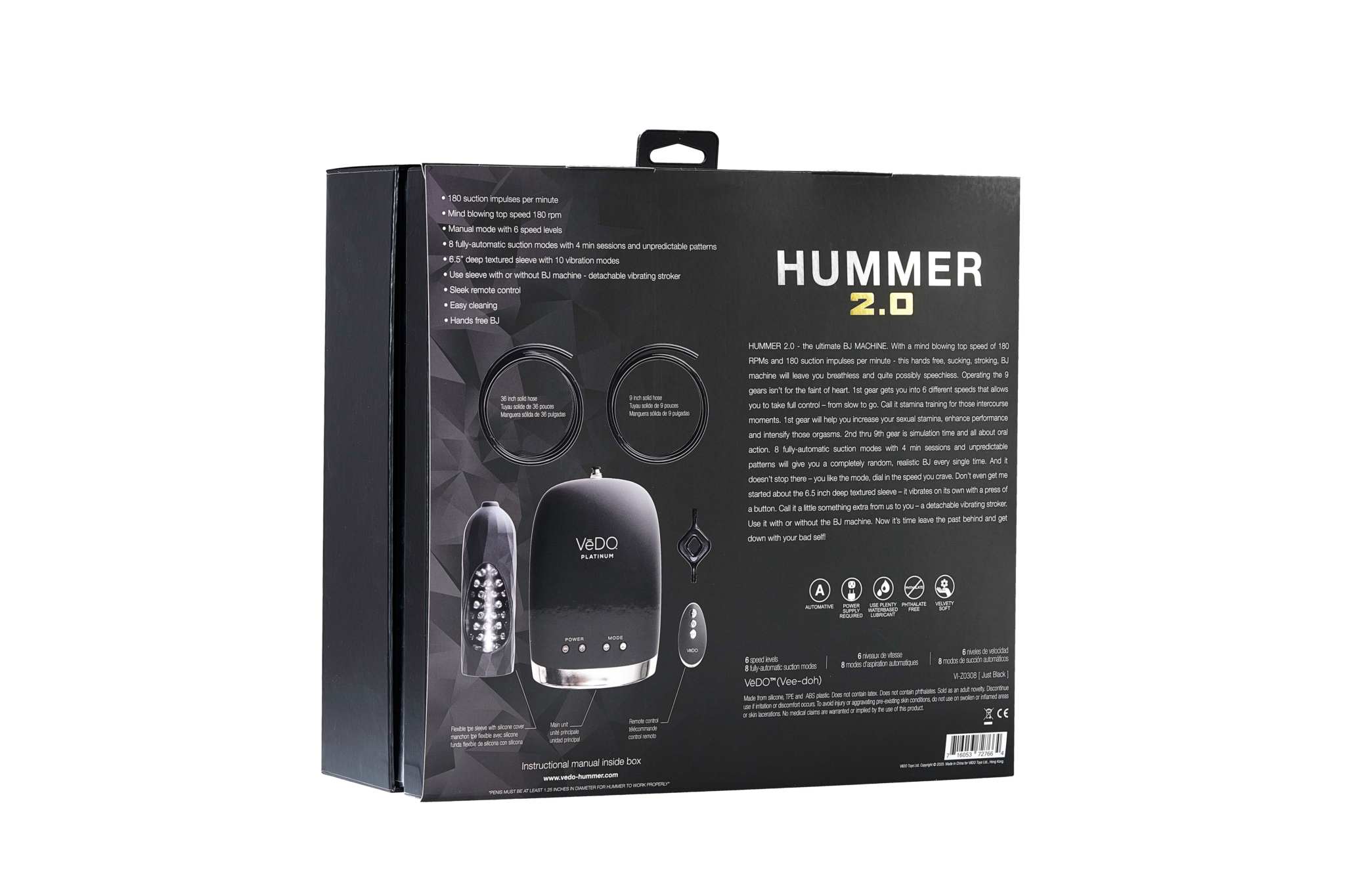 Hummer 2.0 - Ultimate BJ Machine packaging with product details and features displayed.