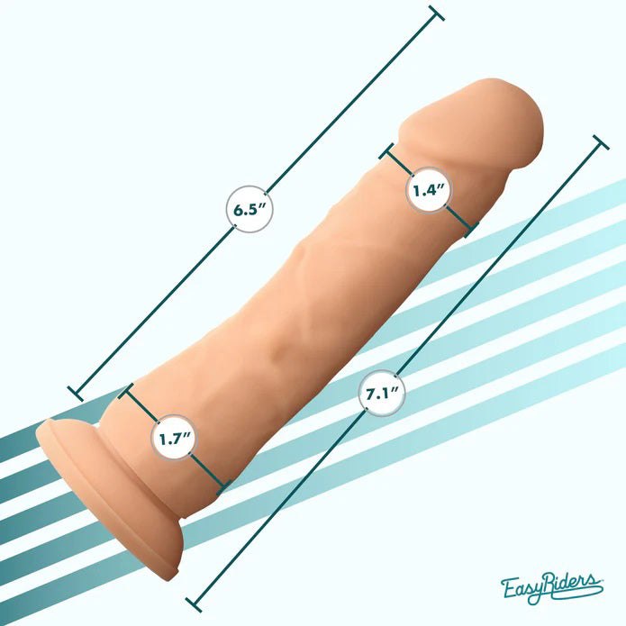Easy Riders 7 inch realistic silicone dildo with detailed veins and suction cup base for hands-free use