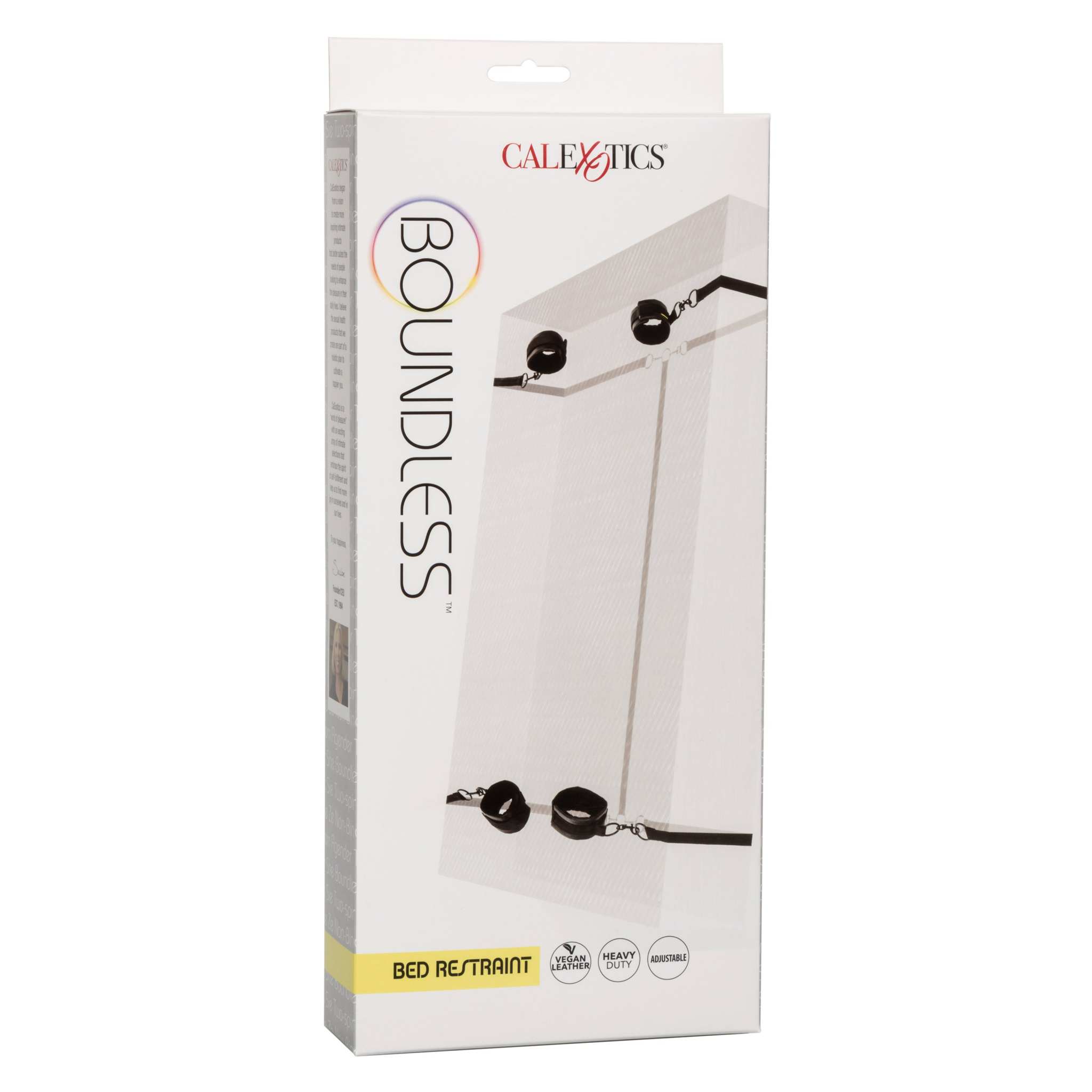 Boundless Bed Restraint with adjustable wrist and ankle cuffs, durable straps for under-bed use, and Velcro closures for comfortable BDSM restraint.