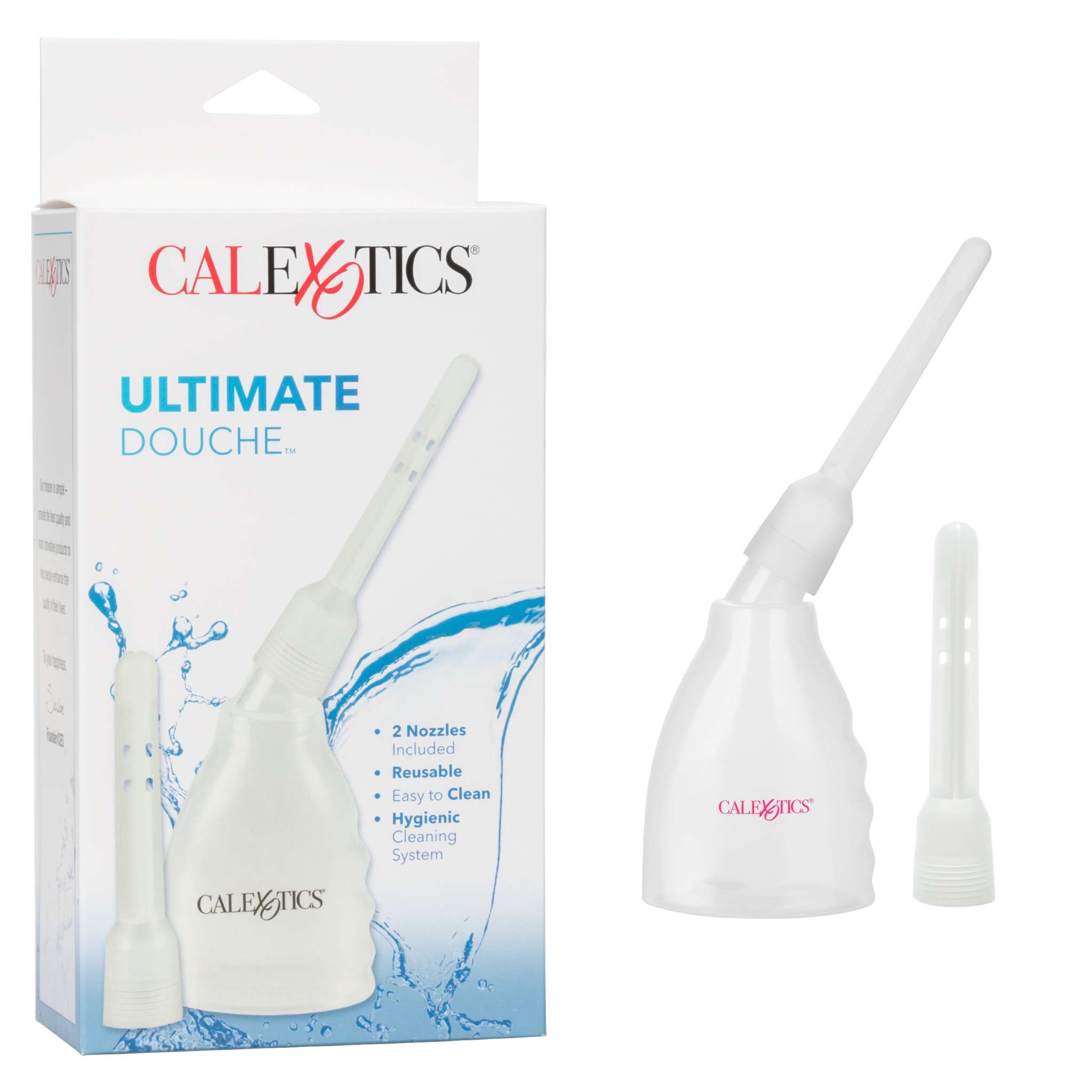 Clear reusable Ultimate Douche with two interchangeable nozzles and 5.41 fl. oz. capacity for hygienic personal care