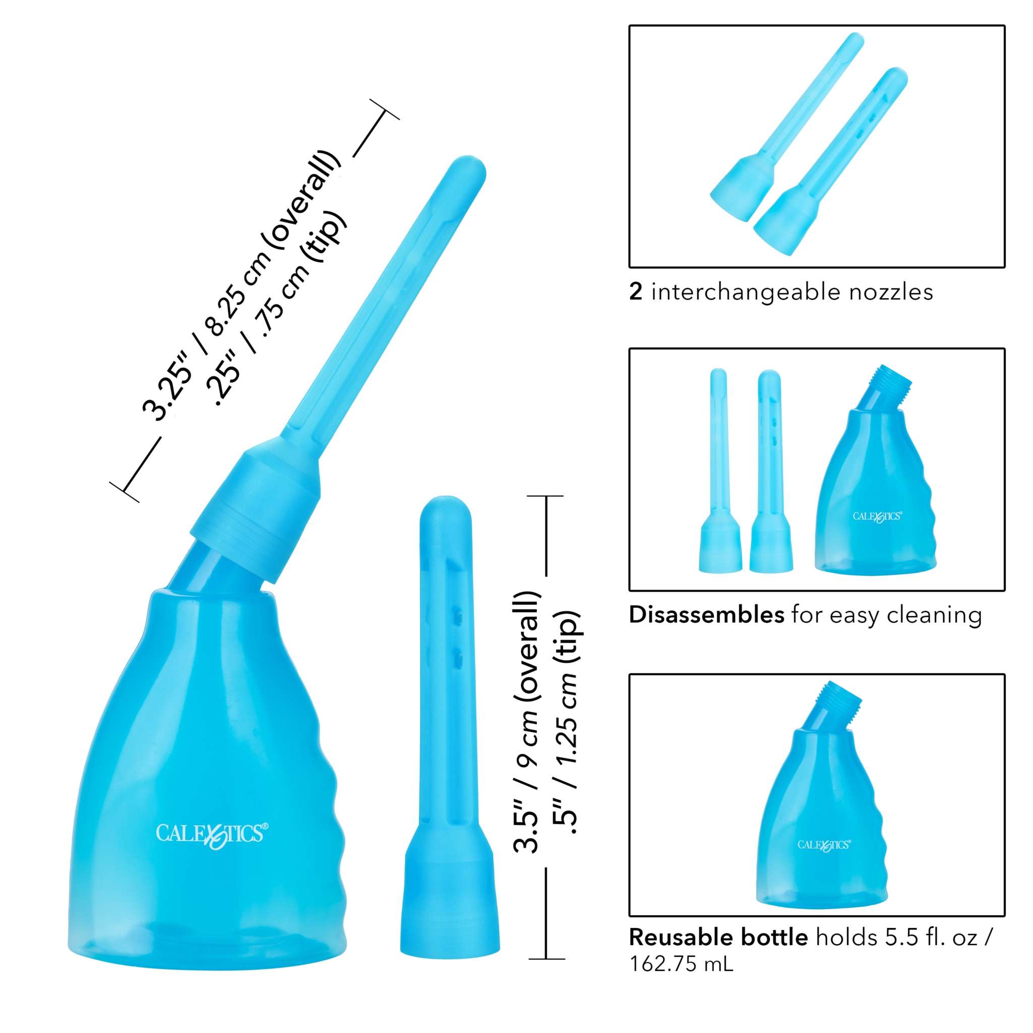 Blue Ultimate Douche with ergonomic reusable bottle and two interchangeable nozzles for comfortable personal care and easy cleaning