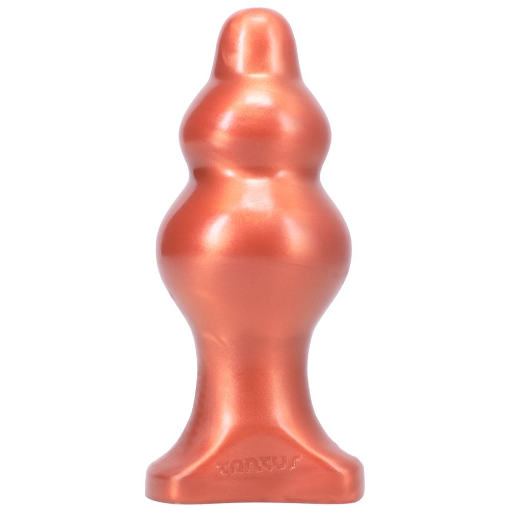 Tantus Severin Medium anal plug in metallic bronze, designed for intermediate to advanced play with smooth, tapered shape and long neck for easy grip and comfort.