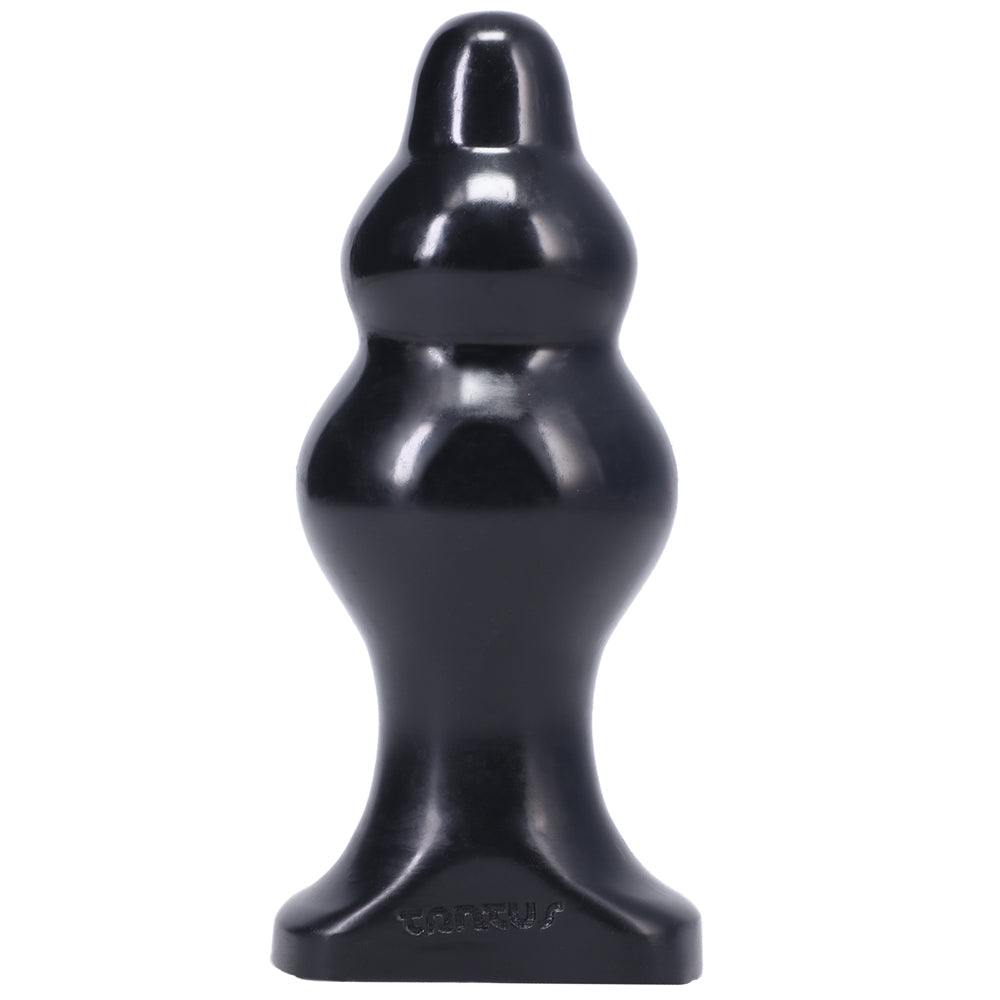 Tantus Severin Medium black anal plug with tapered nose and smooth curved design for intermediate use