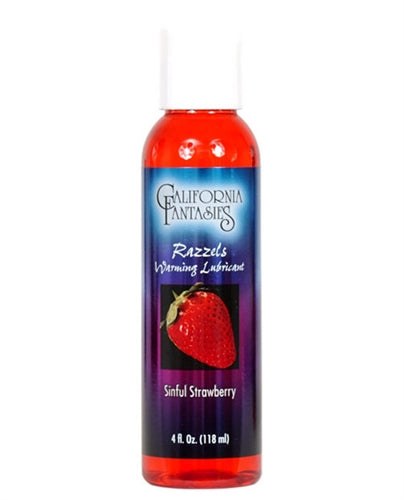 Razzels Warming Lubricant Sinful Strawberry 4 oz bottle, silky smooth, latex compatible, warming formula