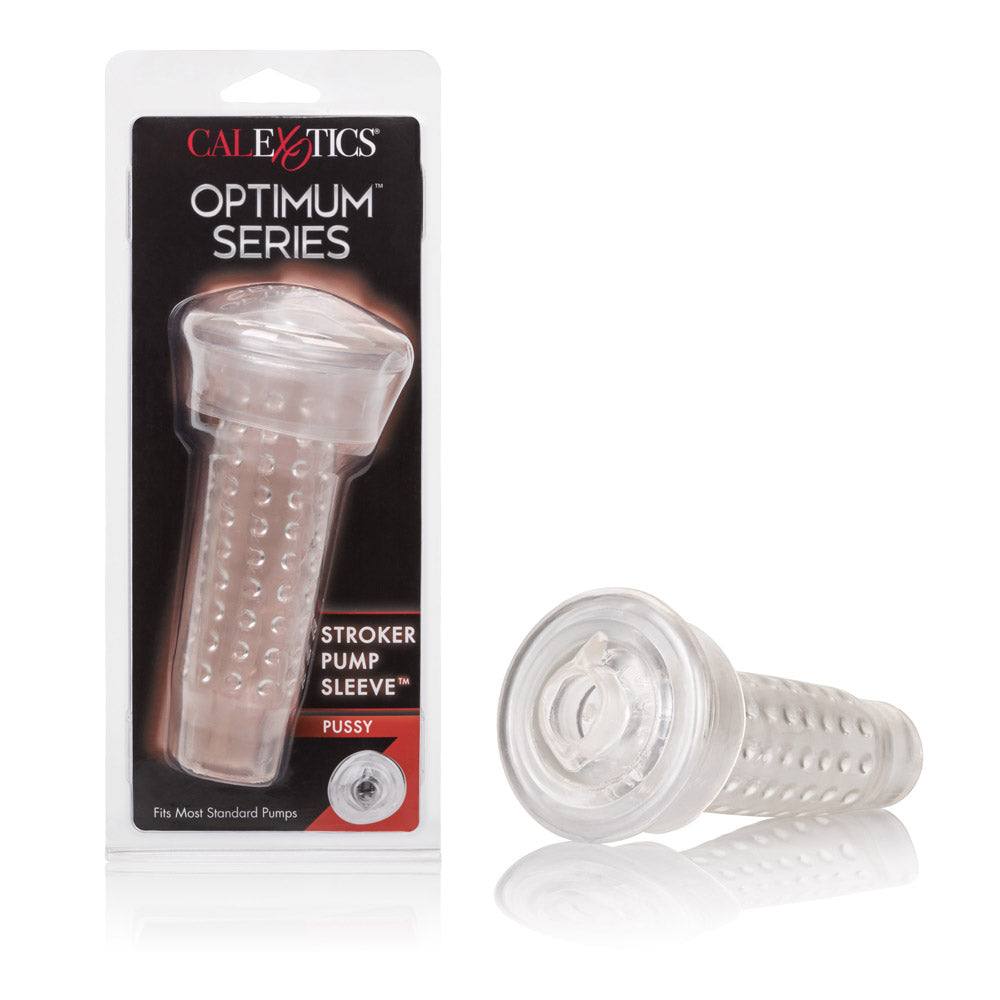 Optimum Series Stroker Pump Sleeve Pussy in clear textured TPR for enhanced solo pleasure