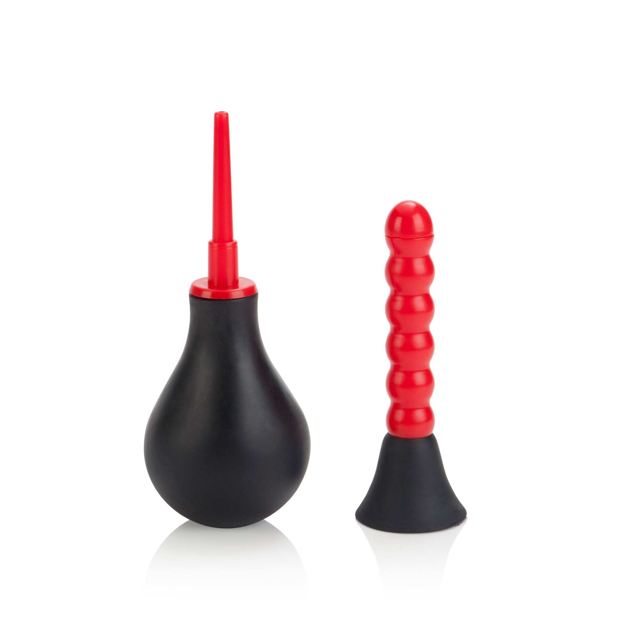 Colt Anal Douche with black EZ squeeze bulb and two red interchangeable cleaning tips for versatile use and comfort