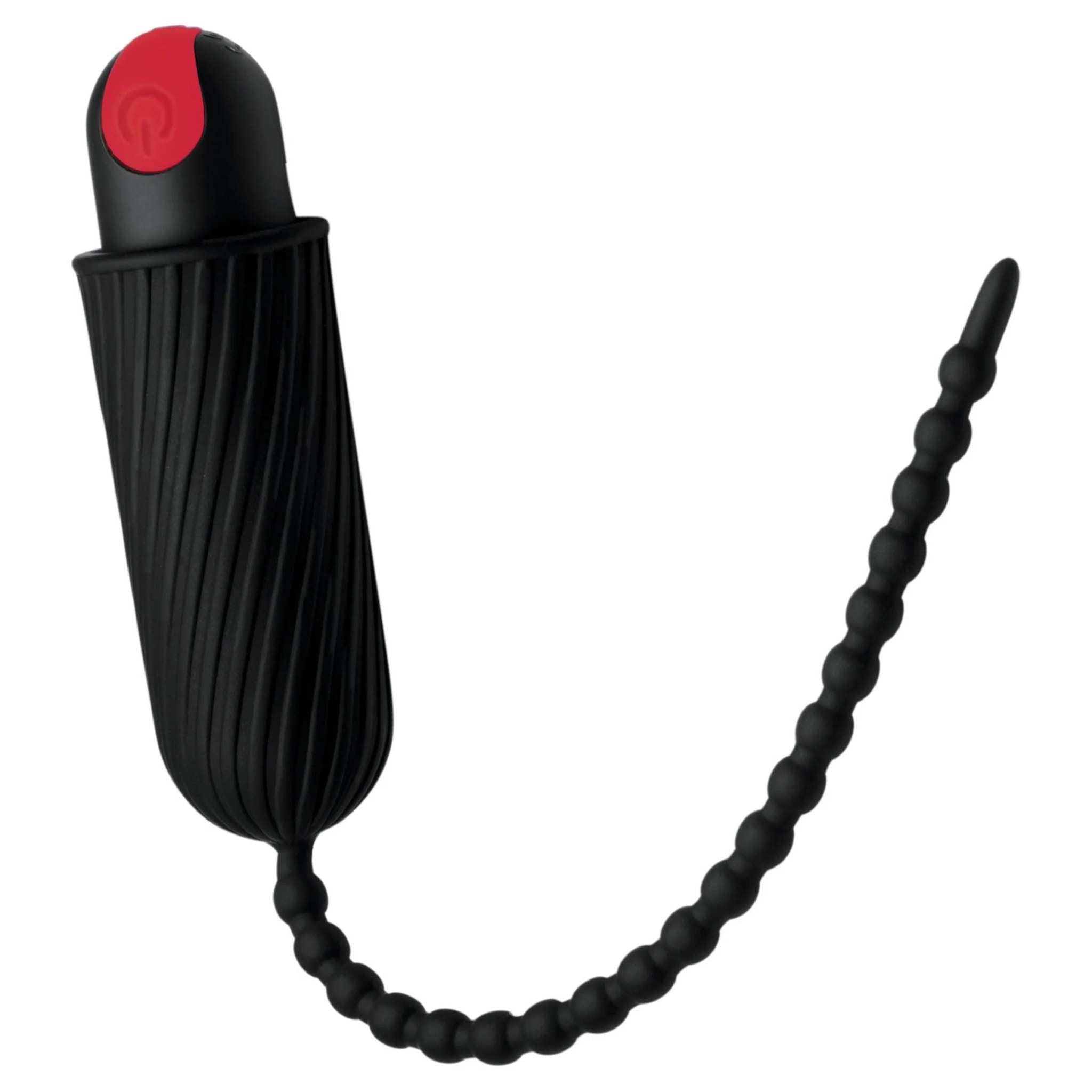 28x Dark Chain black silicone rechargeable remote-controlled vibrating urethral sound with beaded design