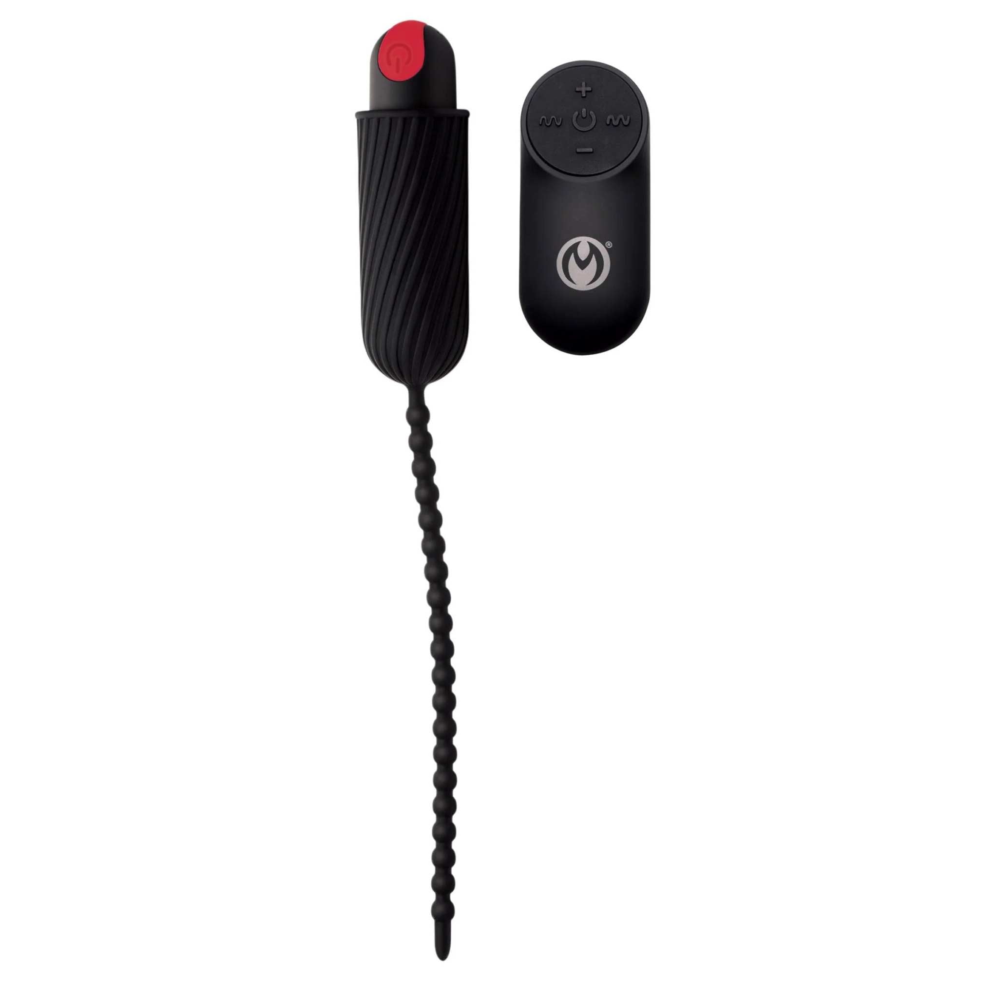 28x Dark Chain black rechargeable remote silicone sound with beaded design and vibration functions