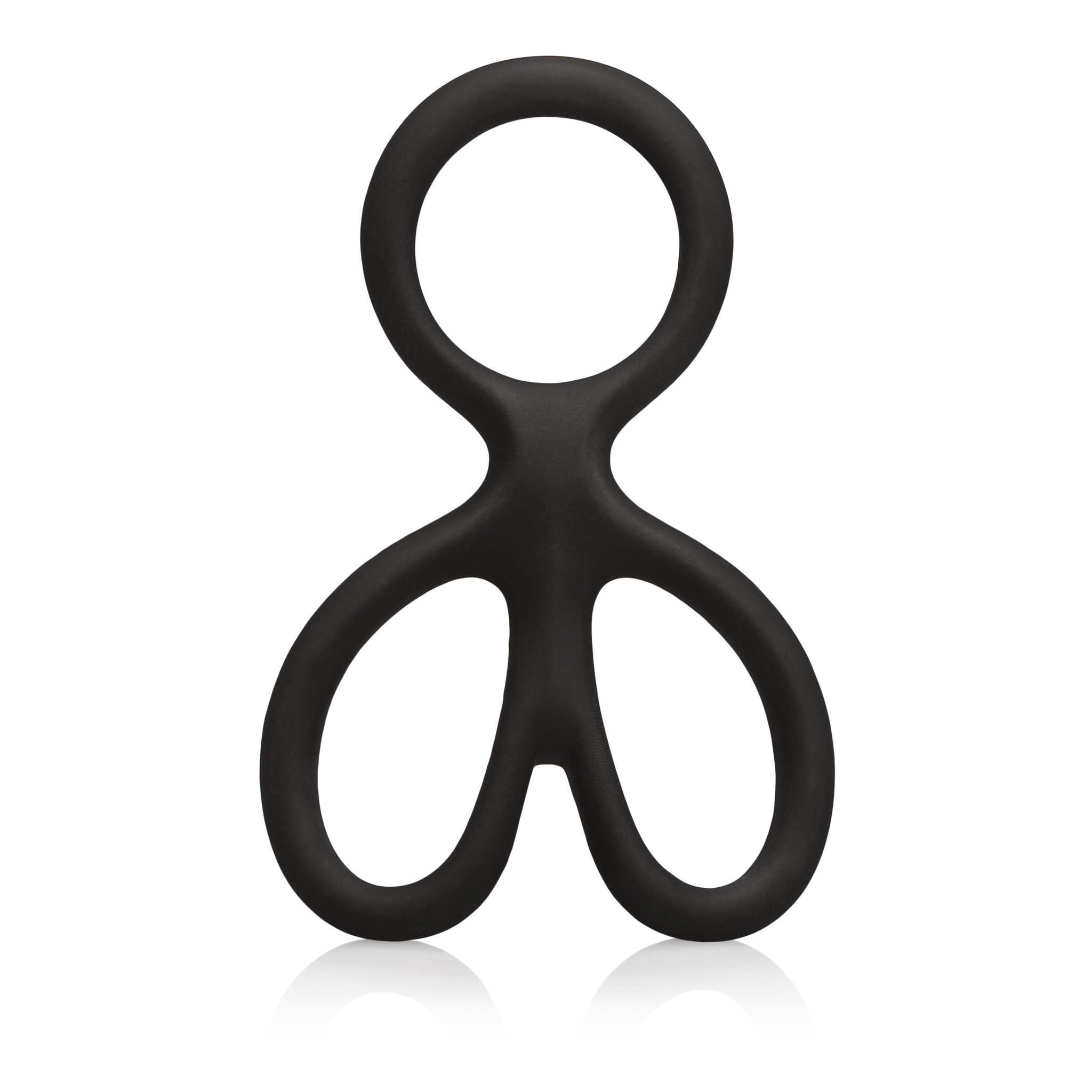 Black silicone ball spreader with ergonomic loops for easy grip and smooth spreading in the kitchen