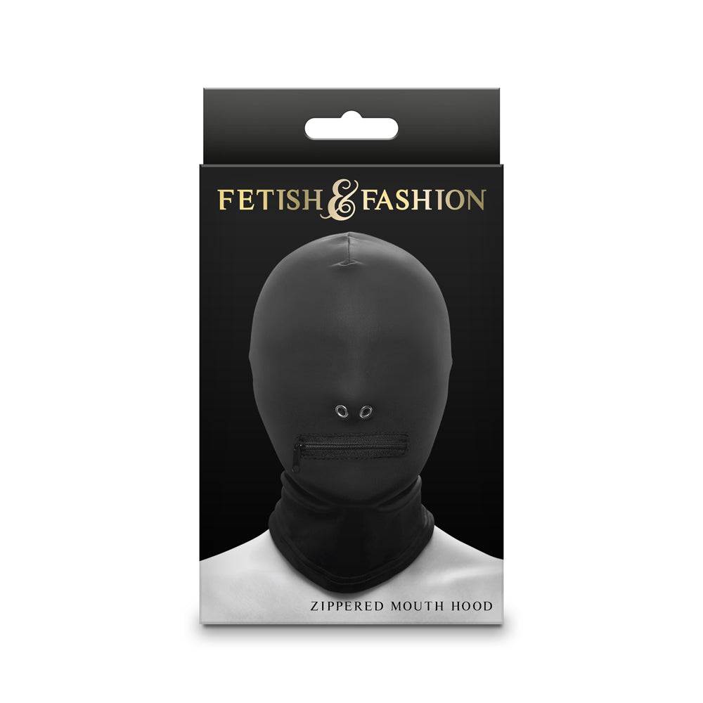 Fetish & Fashion black zippered mouth hood with eye cover and nickel-free zipper for BDSM and role-play