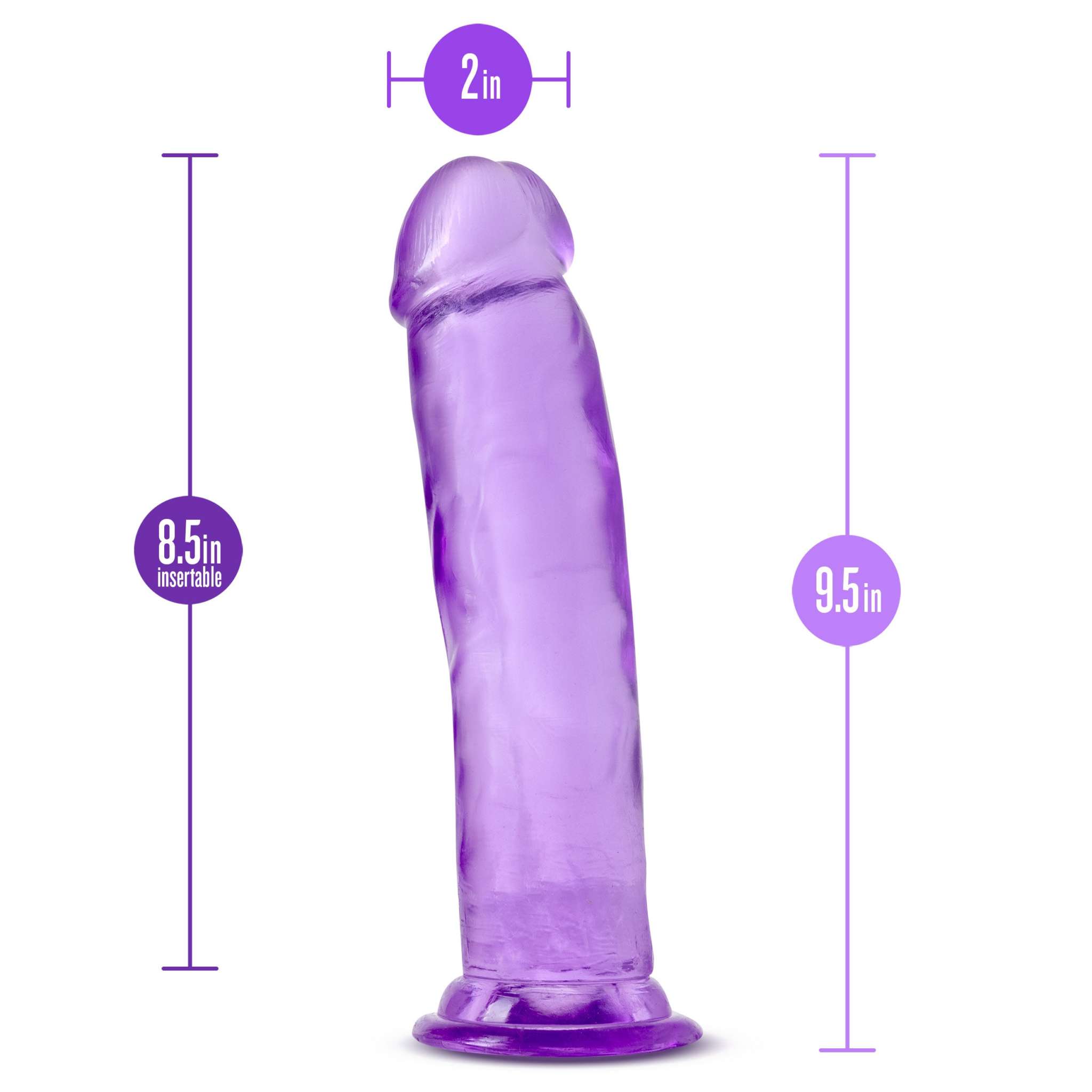 B Yours Plus Thrill N' Drill purple vibrator, 9.5 inches length, 2 inches diameter, body-safe silicone.
