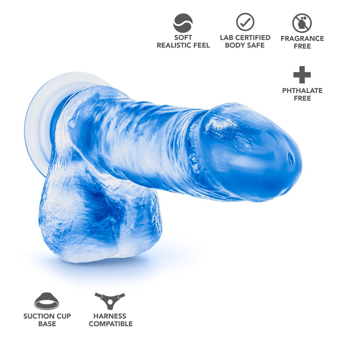 Blue B Yours Sweet N Hard 7-inch realistic dildo with suction cup base, phthalate-free soft PVC, and harness compatible design