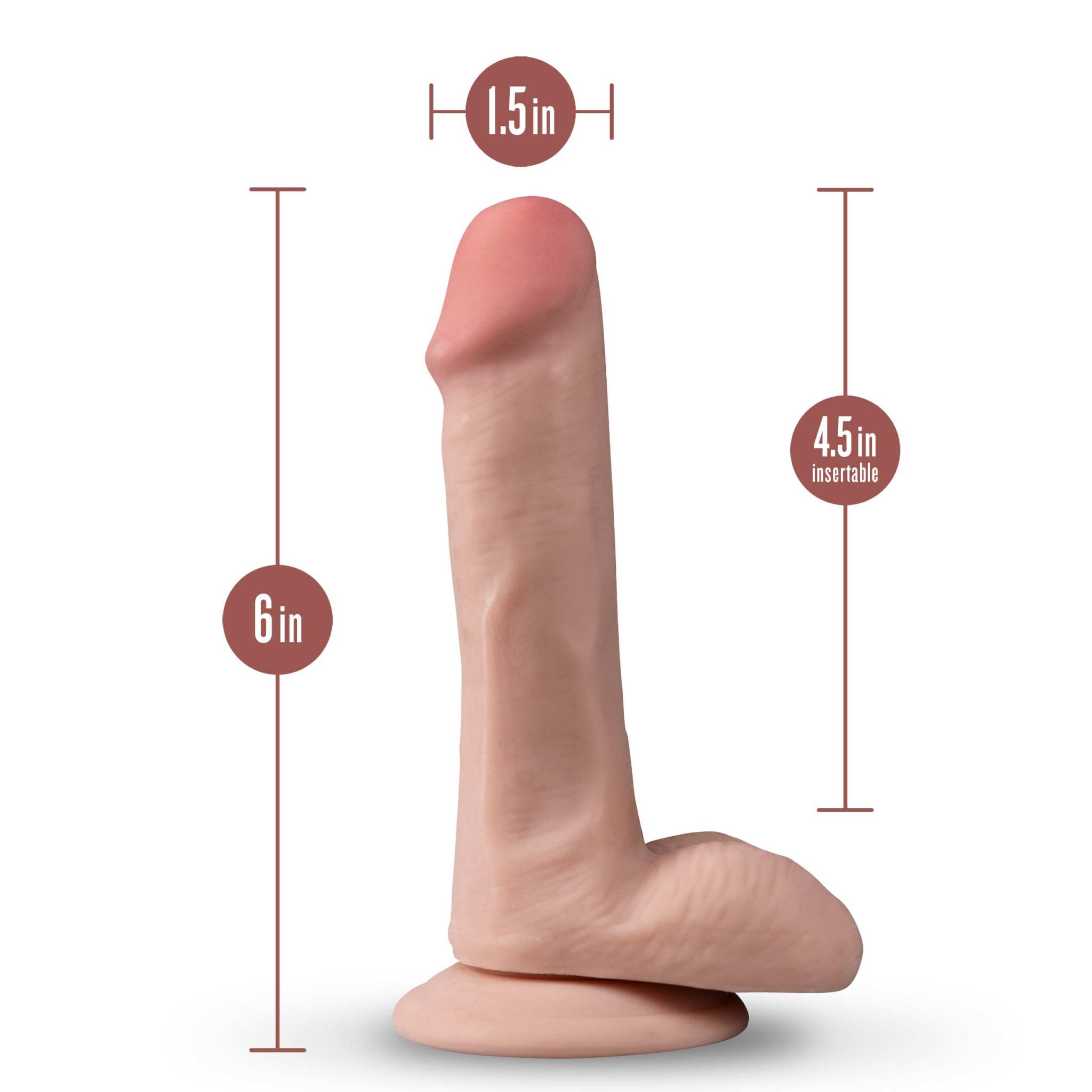 Dr. Skin Plus 6-inch posable dildo with balls in vanilla color, realistic texture and suction cup base.
