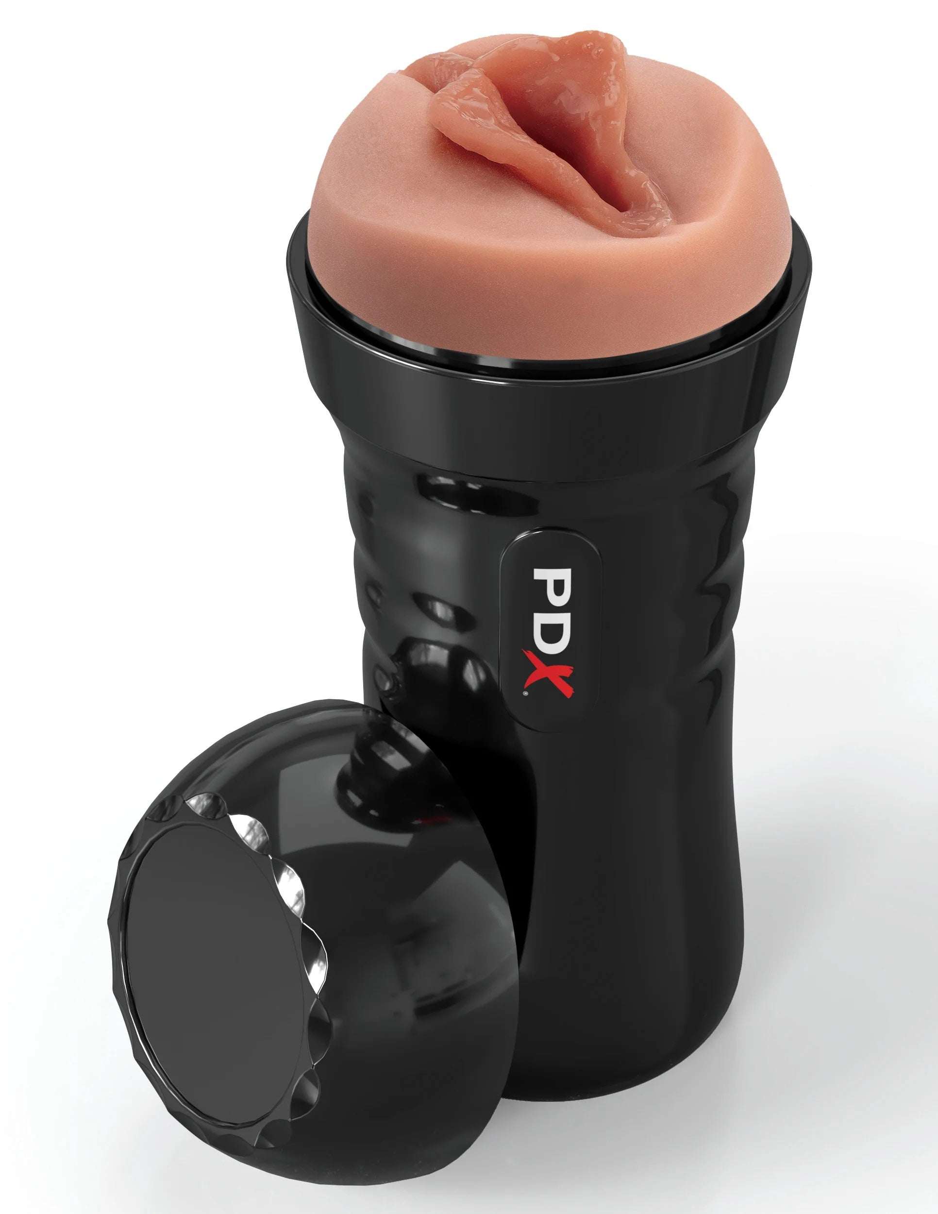 Super Luscious Lips self-lubricating stroker with realistic brown textured interior and black ergonomic case