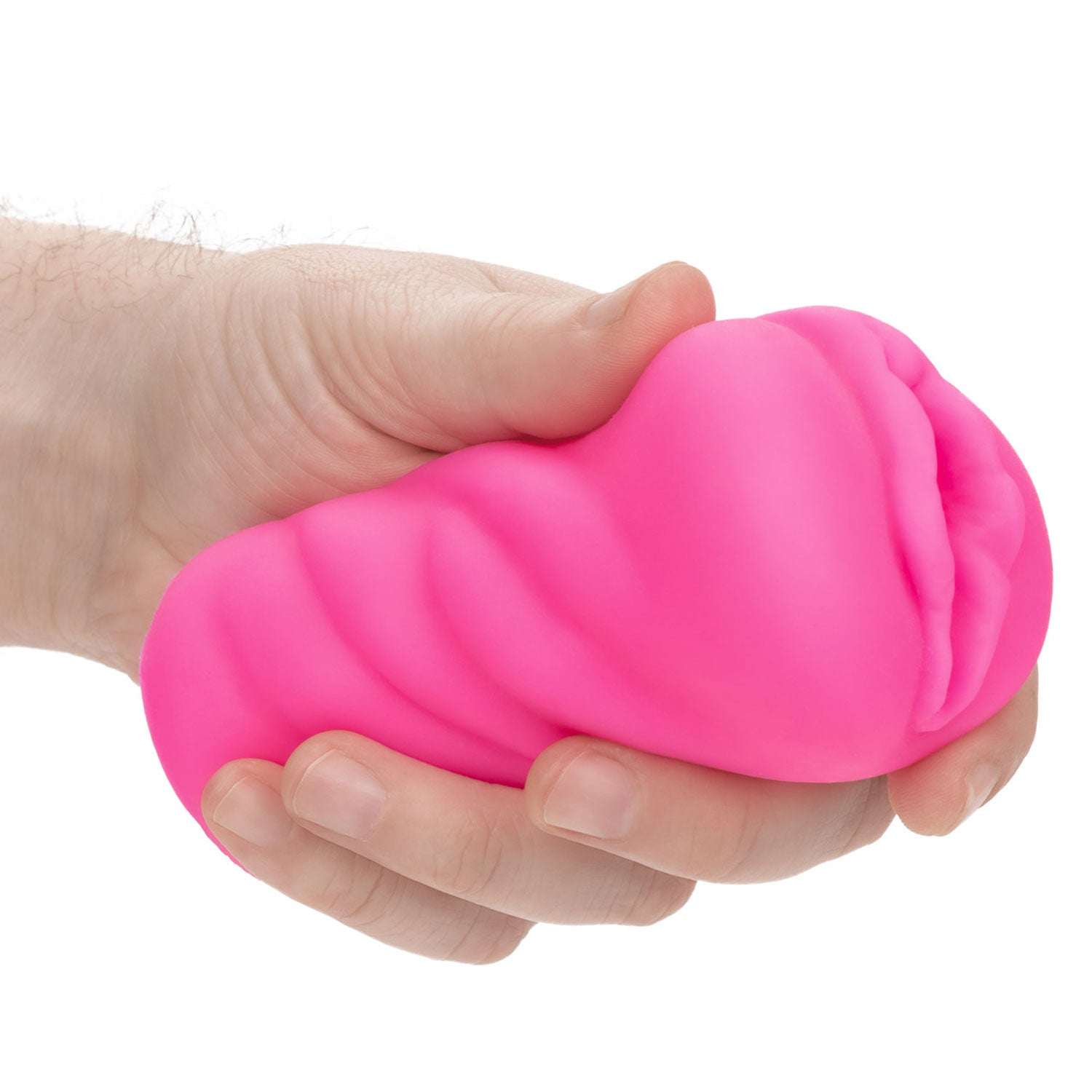 Pink Anime Stroker Kitty masturbator held in hand with soft, stretchy textured design for realistic pleasure