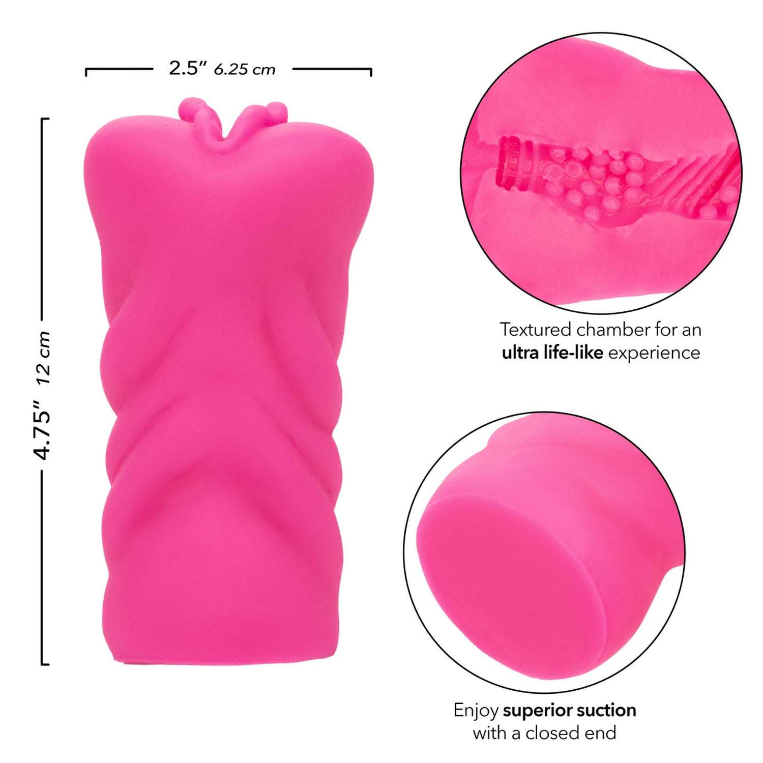 Pink Anime Stroker Kitty masturbator with soft, stretchy design, textured chamber, and closed end for superior suction, 4.75 by 2.5 inches.