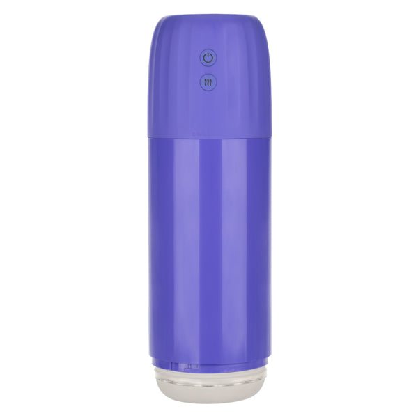 Purple Calexotics Connect Stroker with vibration and suction, app-controlled, rechargeable, waterproof male masturbator.