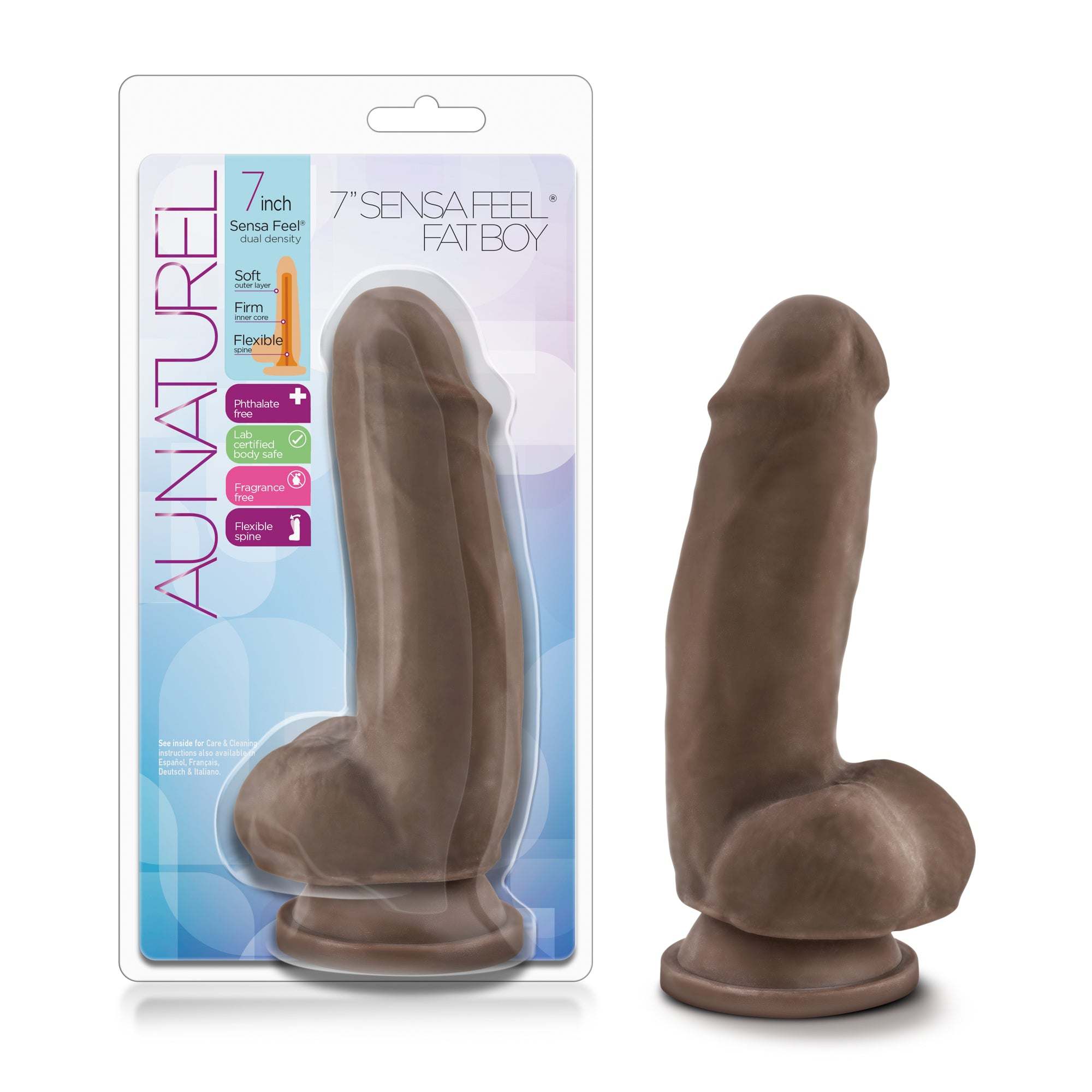 Au Naturel 7 Inch Sensa Feel Fat Boy in chocolate with lifelike texture and suction cup base