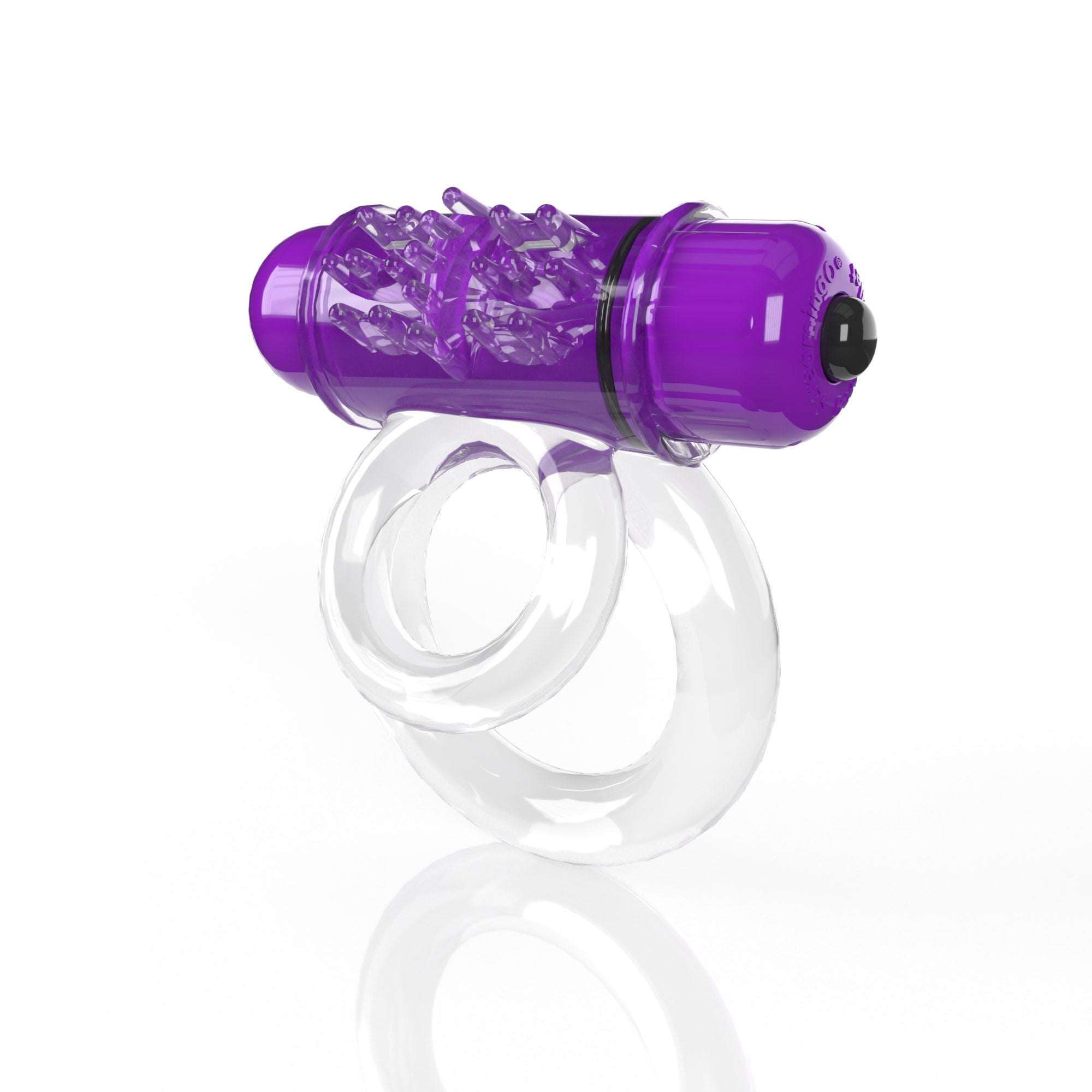 Purple Screaming O Double O ring vibrator with clear stretchy double rings for enhanced pleasure and secure fit