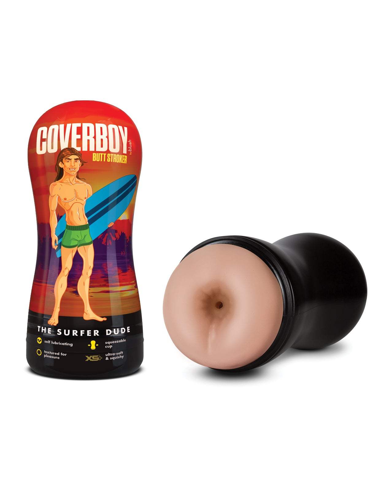 Blush Coverboy The Surfer Dude beige pocket stroker with self-lubricating textured design and adjustable suction control.