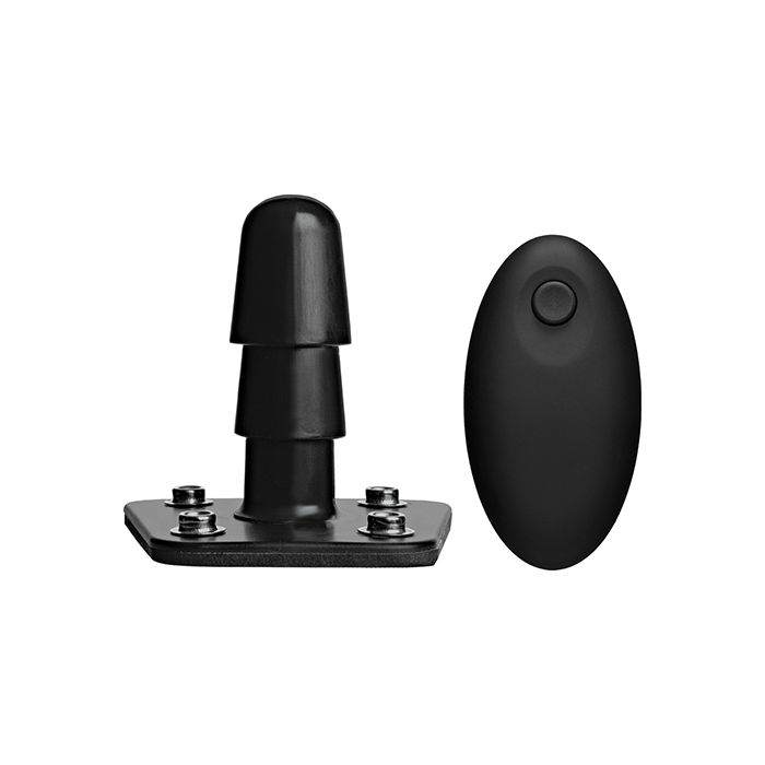 Vac-U-Lock Vibrating wireless remote and plug attachment in black for strap-on set