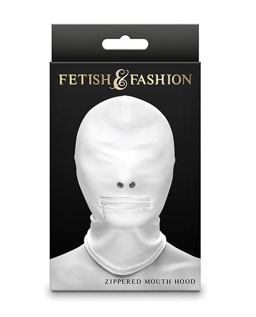 Fetish & Fashion white zippered mouth hood for intimate role play and submission.